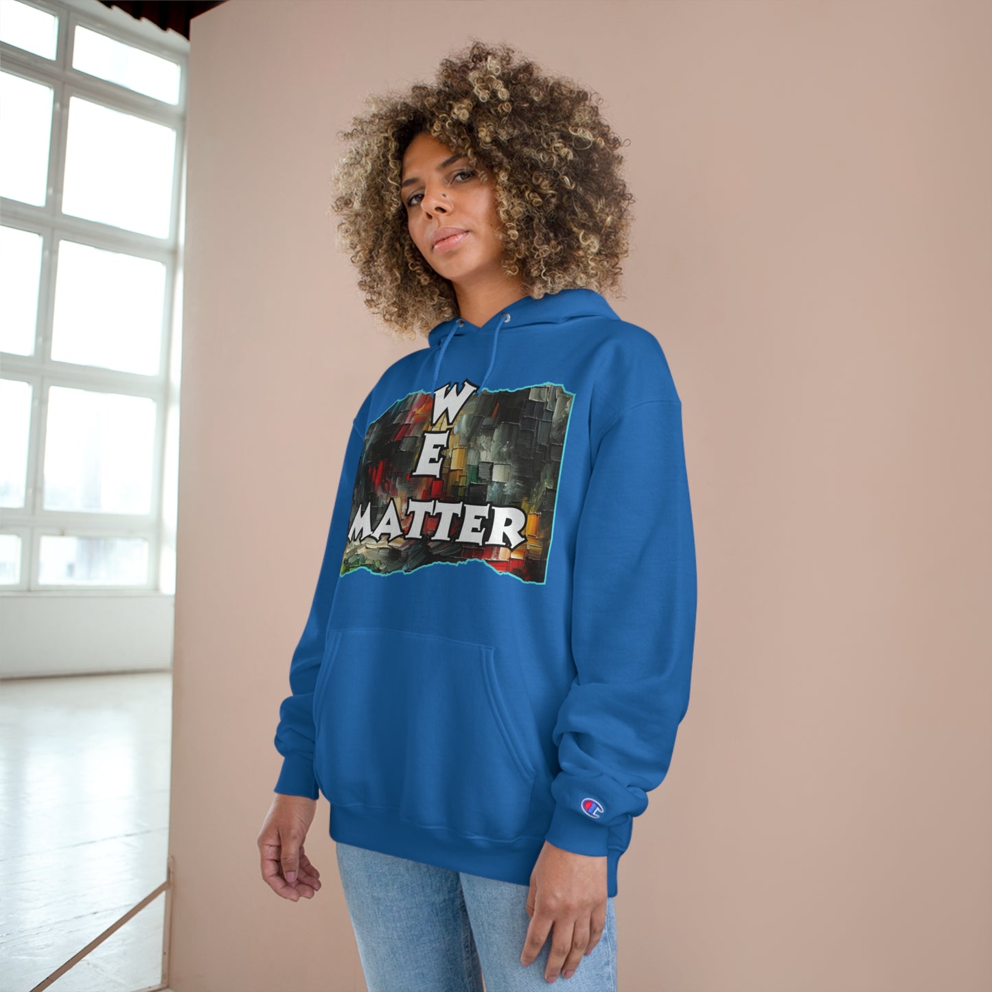 Champion Hoodie, "We Matter" Inclusion, Anti-Racism, Racial Justice, One Love, Unity, Diversity, Immigrant Outsiders, Caribbean Culture, FashionWithPurpose, ConsciousClothing, Cultural Identity, Black Inspiration Empowerment