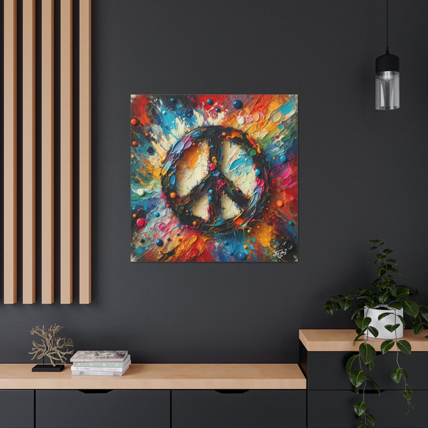 Art Print, "Peace" Oil Finish, Abstract, One Love, West Indian Ethnicity, Cultural, Heritage, Semi-Abstract, Canvas Gallery Wrap