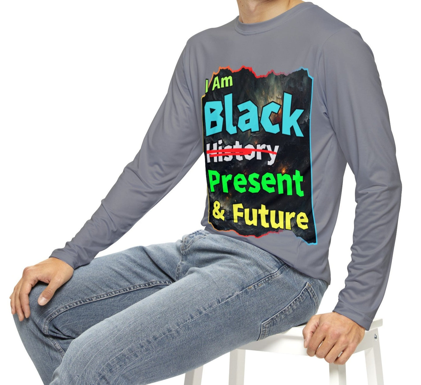 Men's Brushed Polyester Long Sleeve Shirt (AOP) "I Am Black Present & Future"