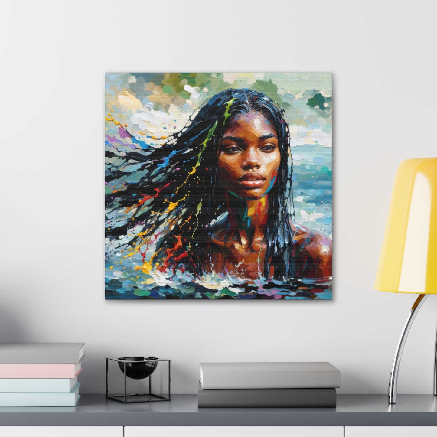 Art Print#4 of Trini Woman - Chilling in the Caribbean Sea, Oil Finish, West Indian Ethnicity, Cultural, Heritage Art, Canvas Gallery Wraps