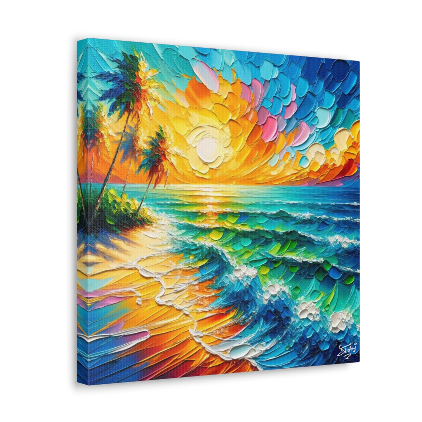 Art Print of Caribbean Beach Scene, West Indian Art, Canvas Gallery Wraps