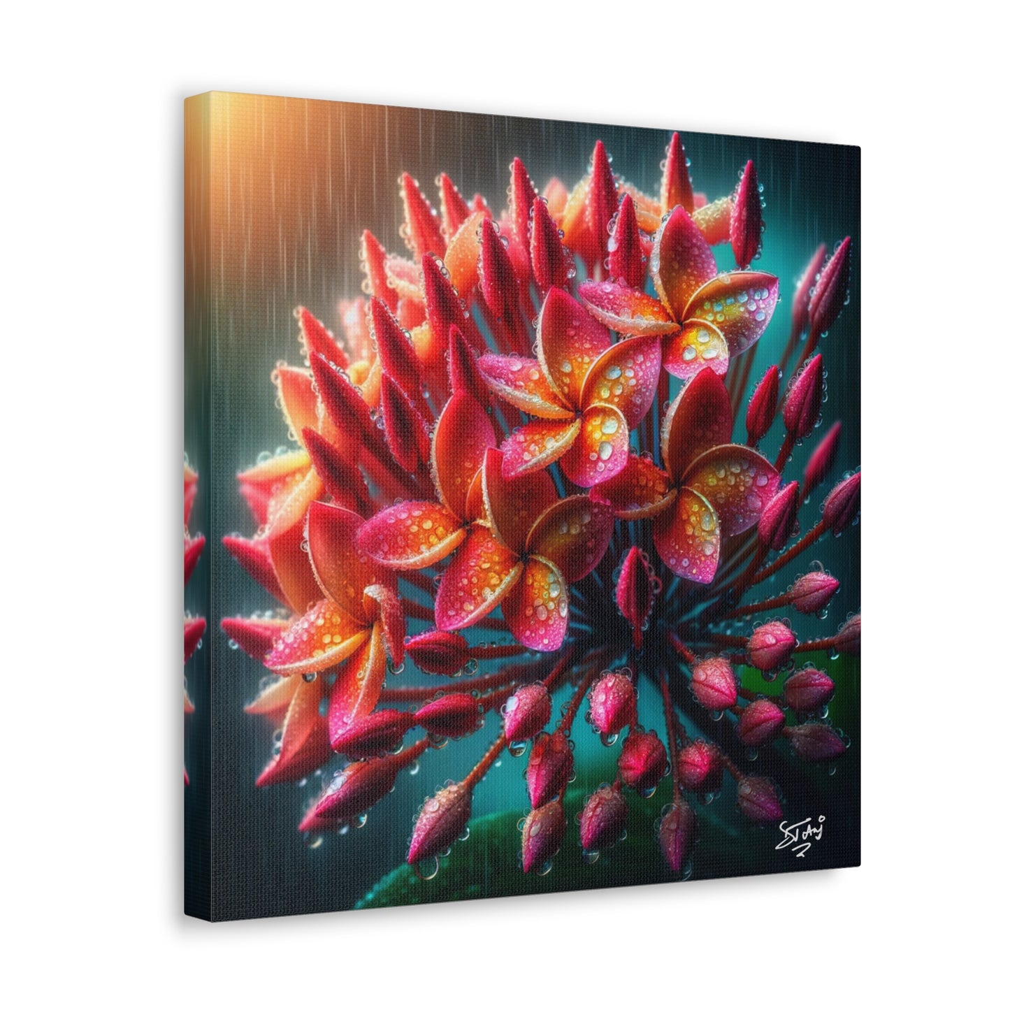 Print #2 of Ixora Flower in The Rain, Caribbean, Vibrant and Vivid Colors of Ixora flowers, Trinidad and Tobago, Canvas Gallery Wraps