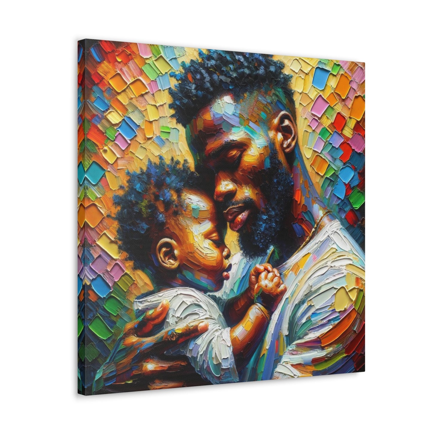 Art Print, Father & Son, Afro-Caribbean Man, Oil Finish, West Indian Ethnicity, Cultural, Heritage, Semi-Abstract, Canvas Gallery Wrap