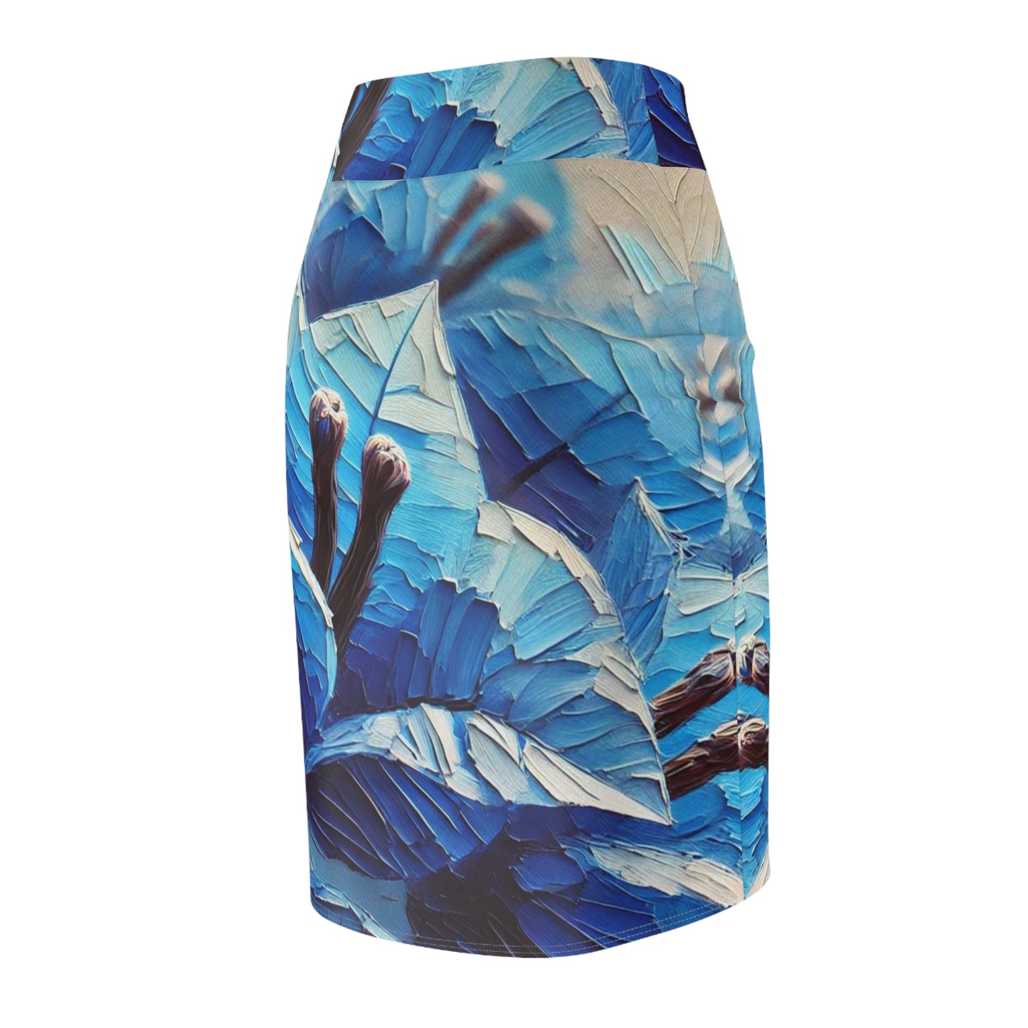 Women's Pencil Skirt (AOP) Blue Bougainlillea Print