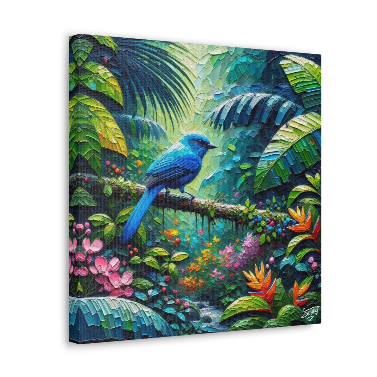 Art Print, Blue-grey Tanager (Blue Jean), Caribbean Birds, Oil Finish, Caribbean Nature, Cultural, Heritage, Canvas Gallery Wrap