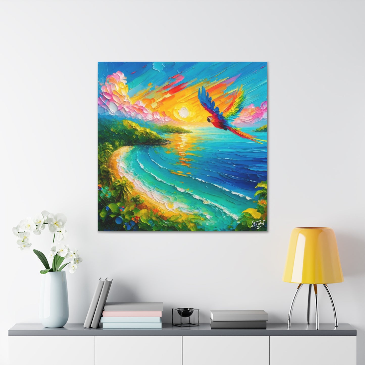 Art Print of Caribbean Beach Scene, West Indian Art, Canvas Gallery Wraps