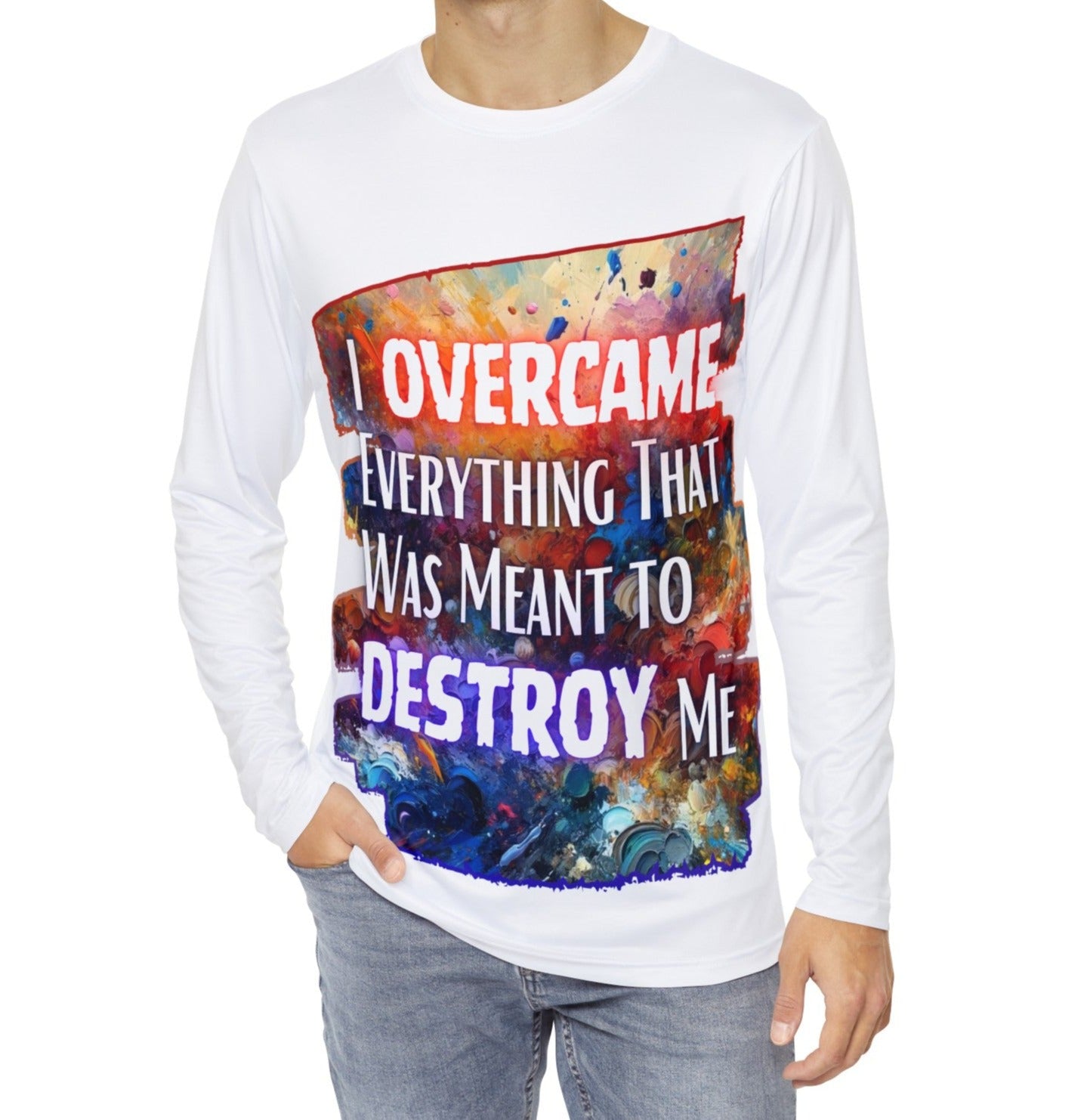 Men's Brushed Polyester Long Sleeve Shirt (AOP) "I Overcame Everything..."