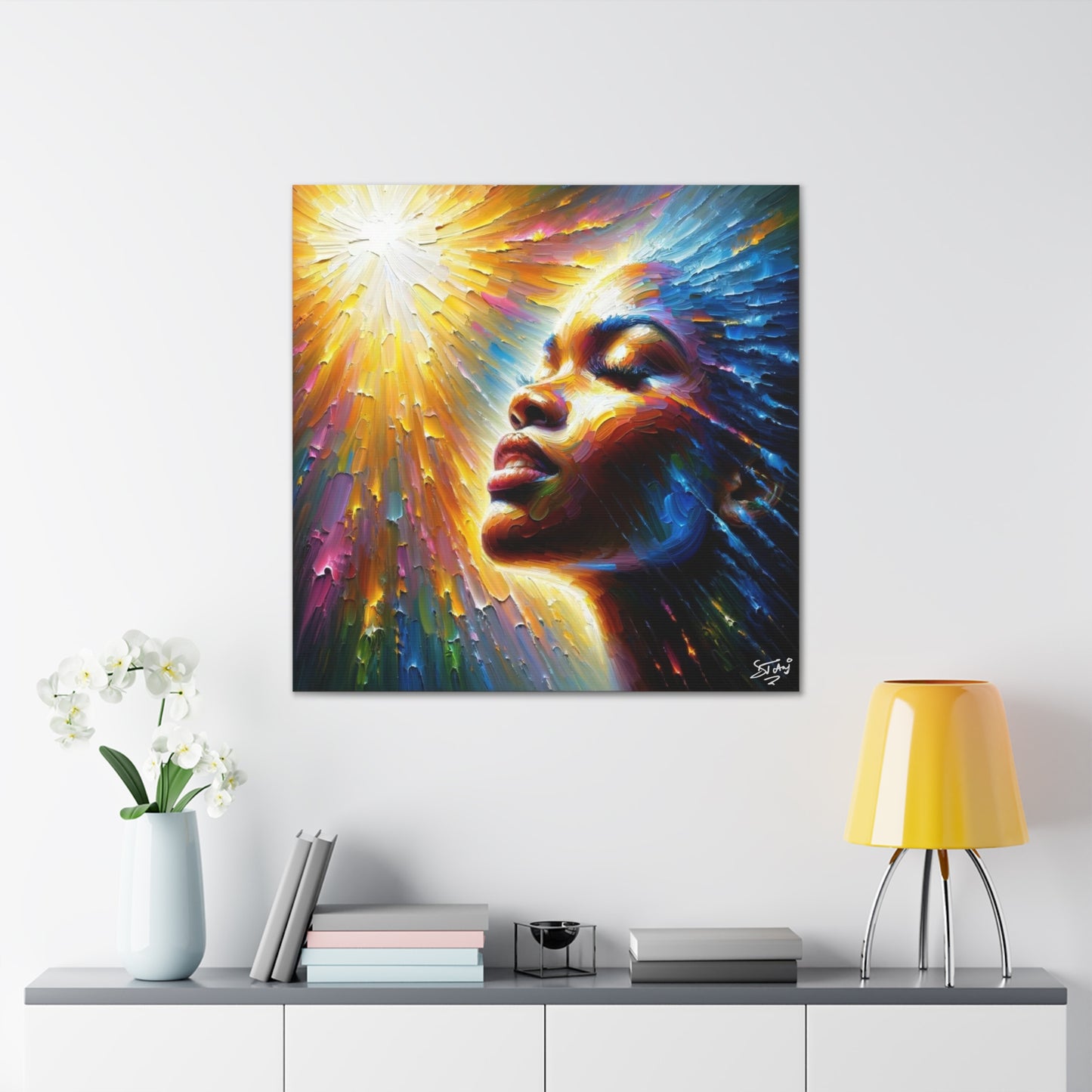 Art Print, Afro-Caribbean Woman, "Seeing the Light" Oil Finish, West Indian Ethnicity, Cultural, Heritage, Abstract, Canvas Gallery Wrap