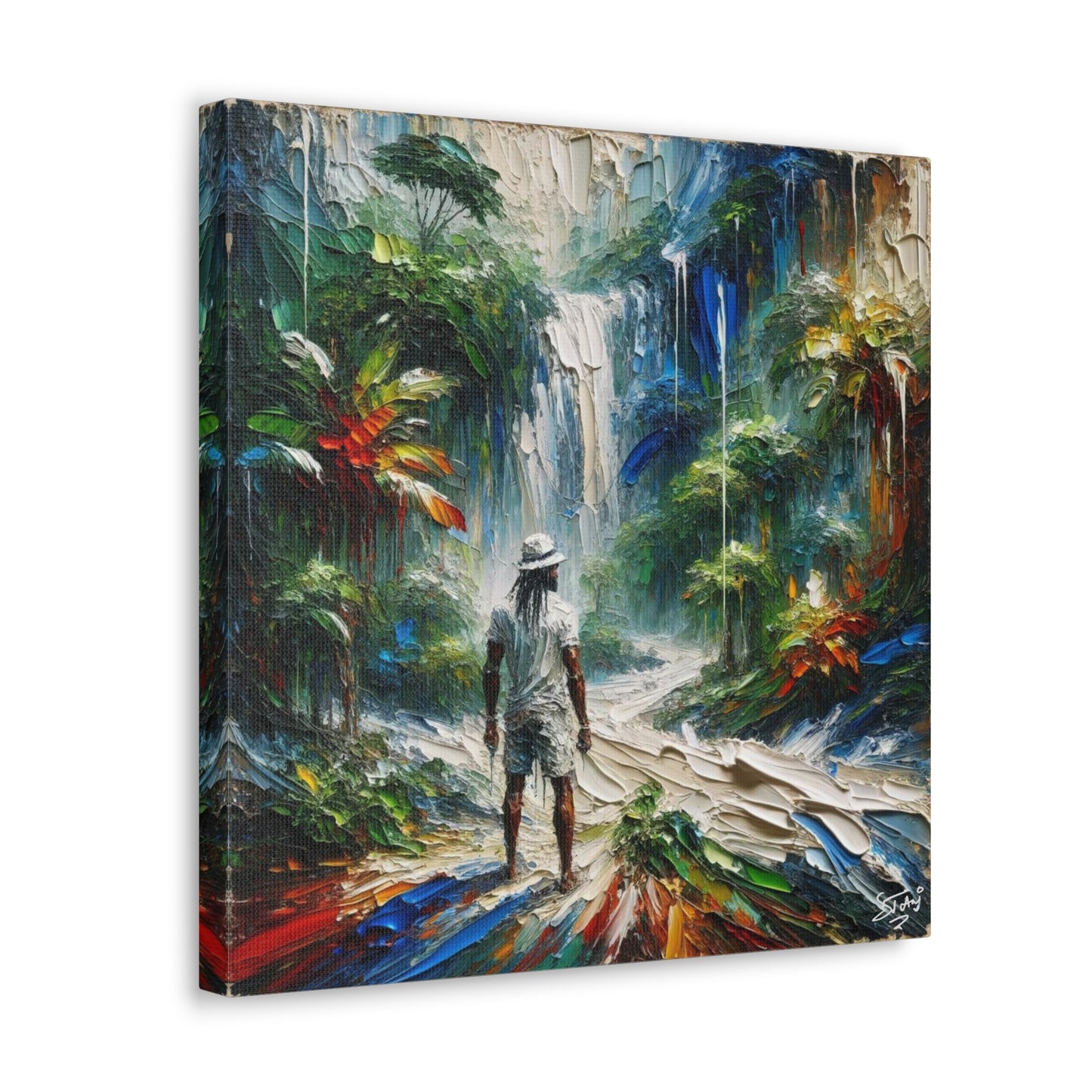 Art Print of Caribbean Man at Waterfall, West Indian Art, Canvas Gallery Wraps