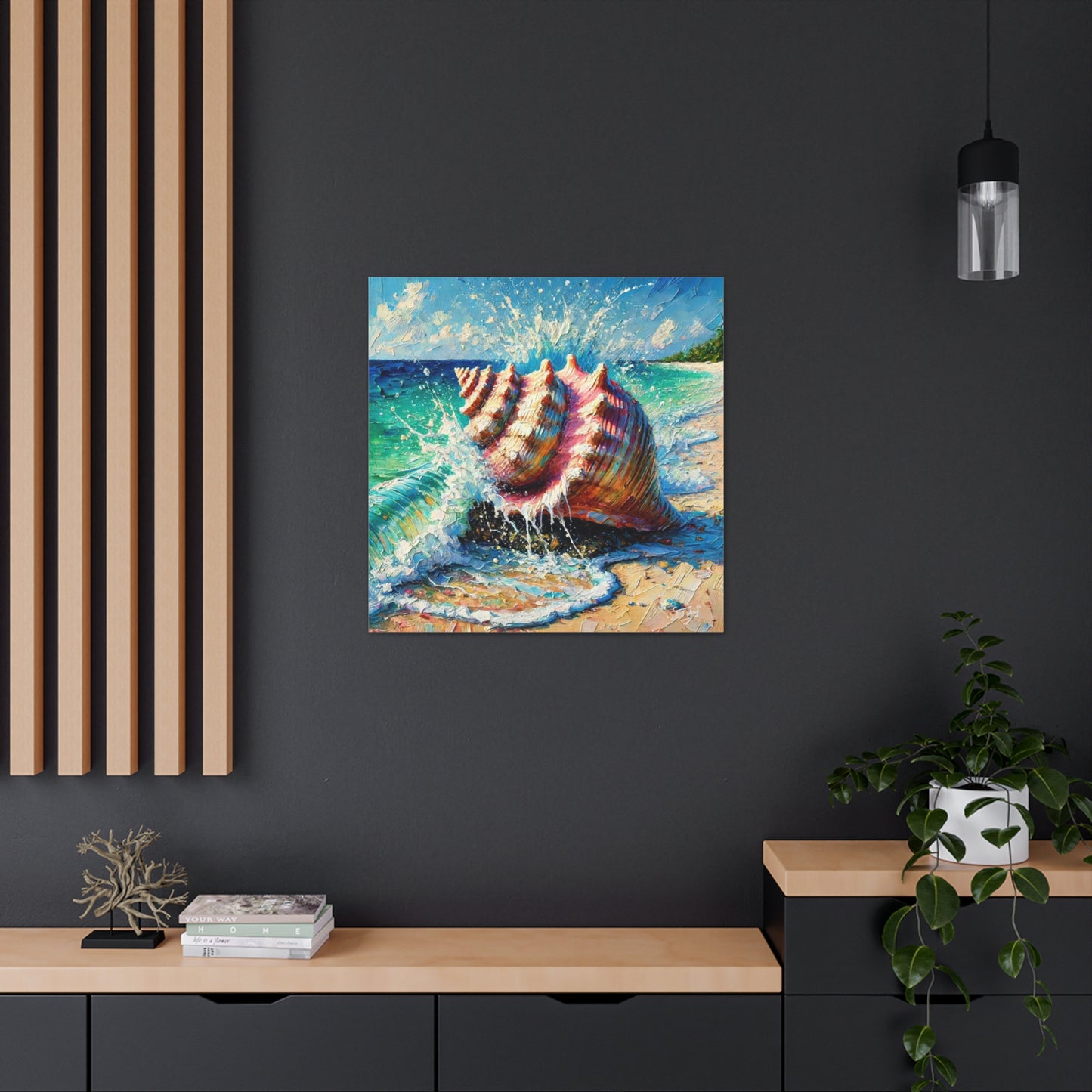 Art Print, Seashell, Caribbean Beach Scene, Abstract, Oil Painting, West Indian Art, Canvas Gallery Wraps