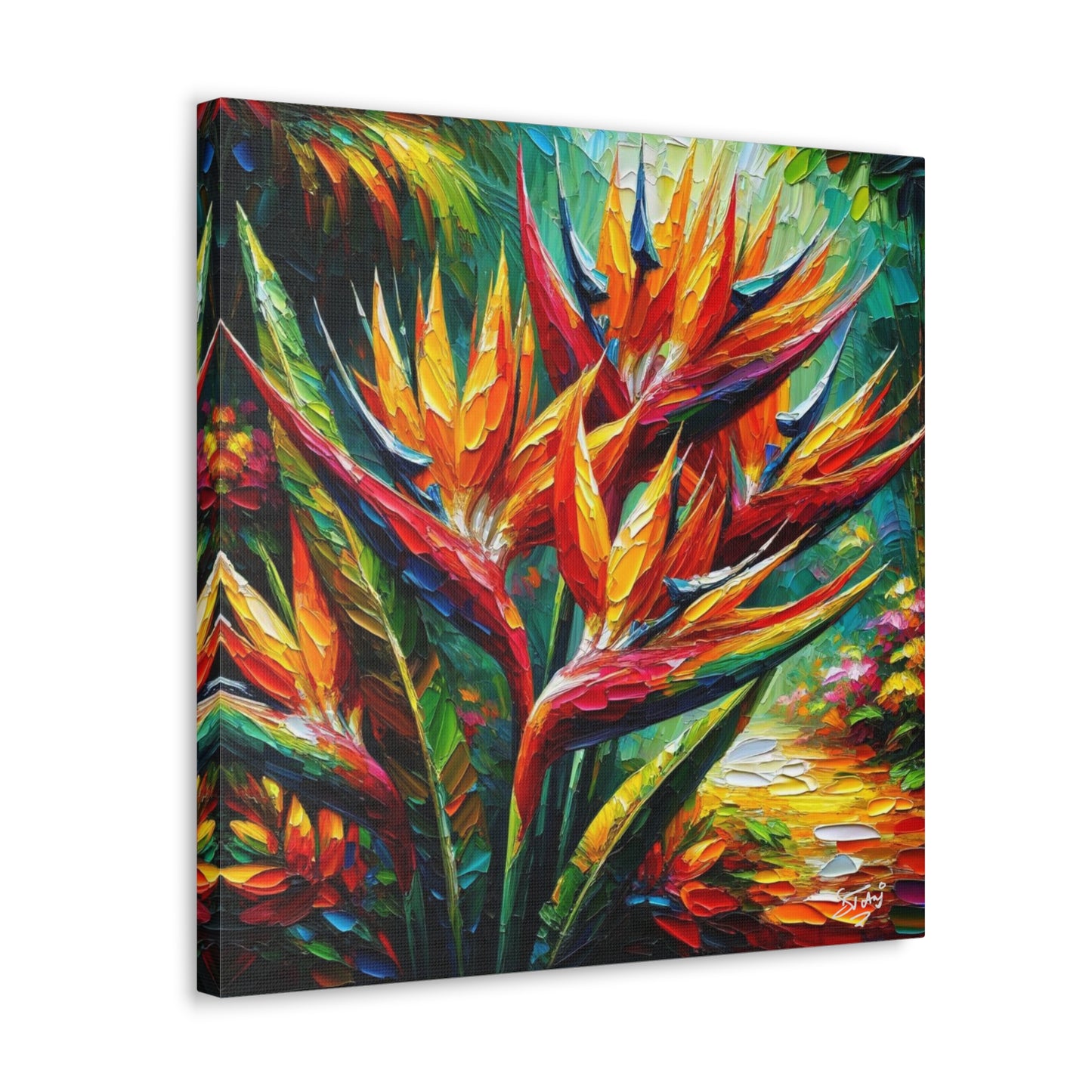 Art Print of Tropical Flower Garden, Oil Finish, West Indian Art, Canvas Gallery Wraps