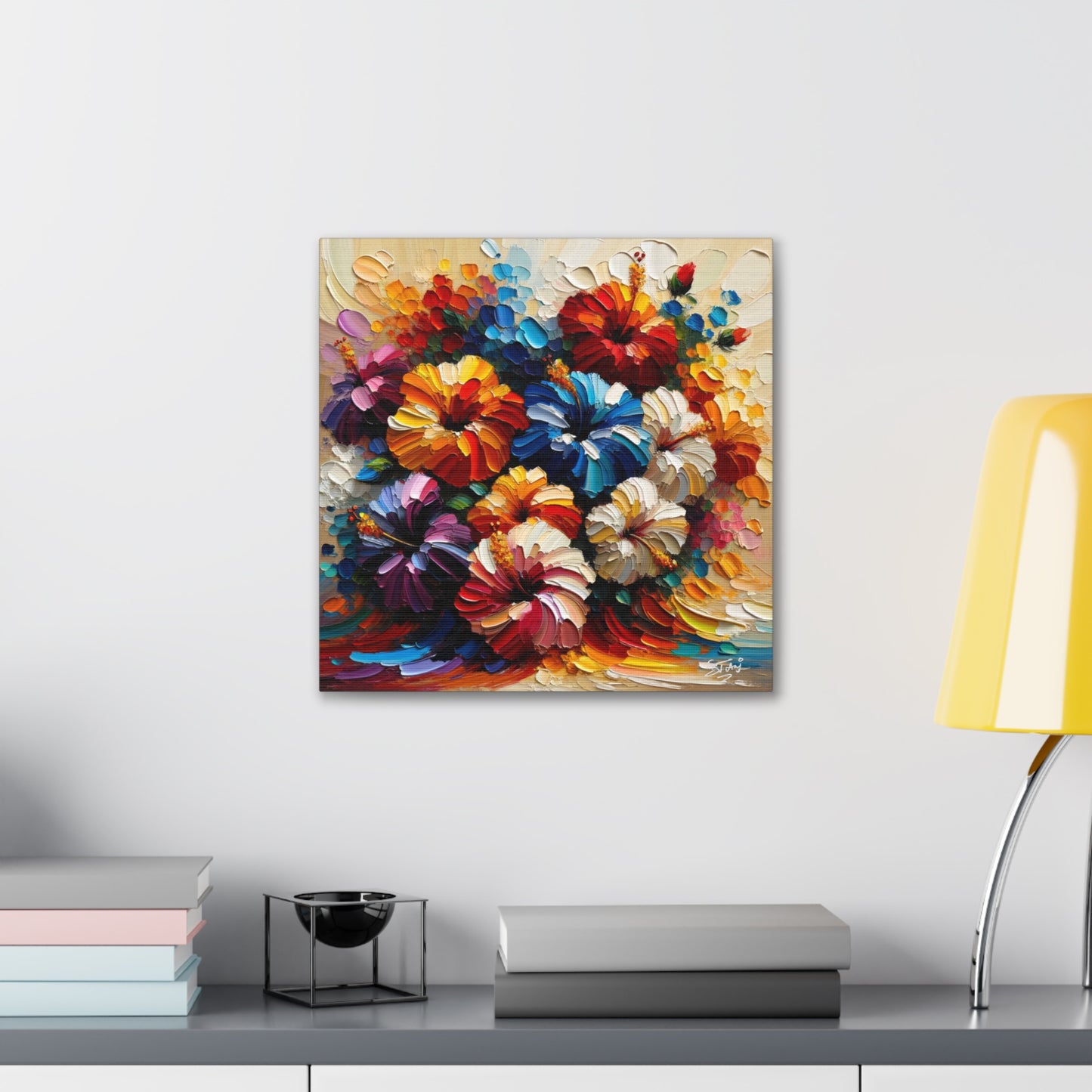 Print#2 of Hibiscus Flower Arrangement, Semi-abstract, Oil Paint finish, Caribbean, Tropical, Canvas Gallery Wraps