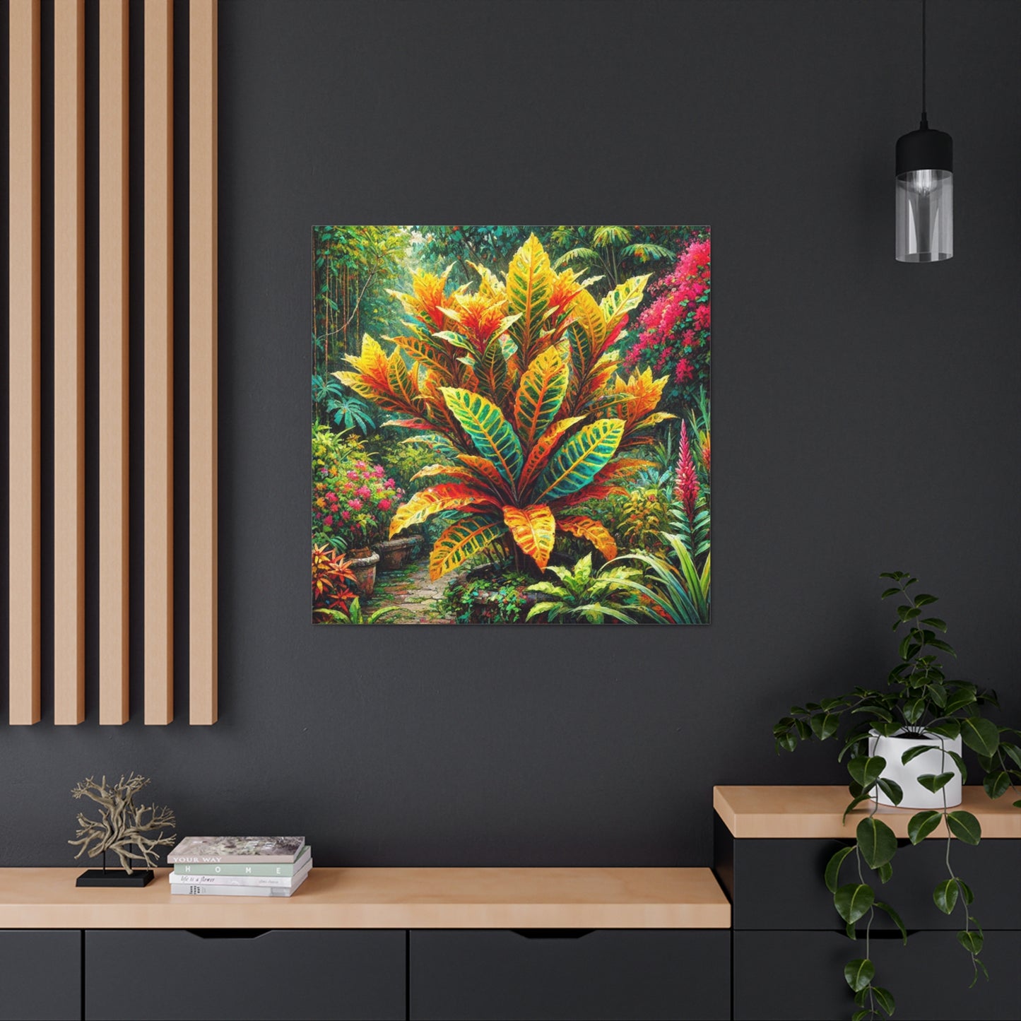 Art Print of Croton Garden, Oil Finish, West Indian Art, Canvas Gallery Wraps