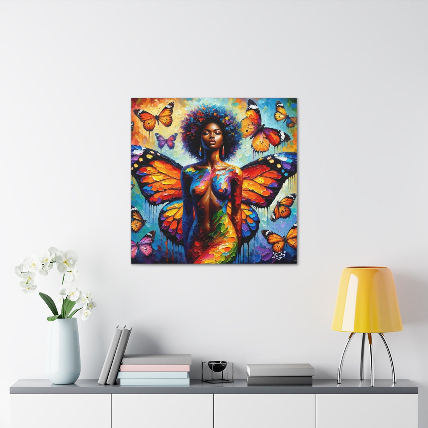 Art Print, Afro-Caribbean Woman, "Metamorphosis" Oil Finish, West Indian Ethnicity, Cultural, Heritage, Abstract, Canvas Gallery Wrap