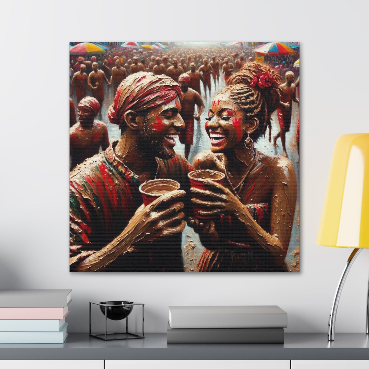 Art Print of Jouvert Morning, Afro-Caribbean Couple, Oil Finish, West Indian Ethnicity, Cultural, Heritage, Canvas Gallery Wraps