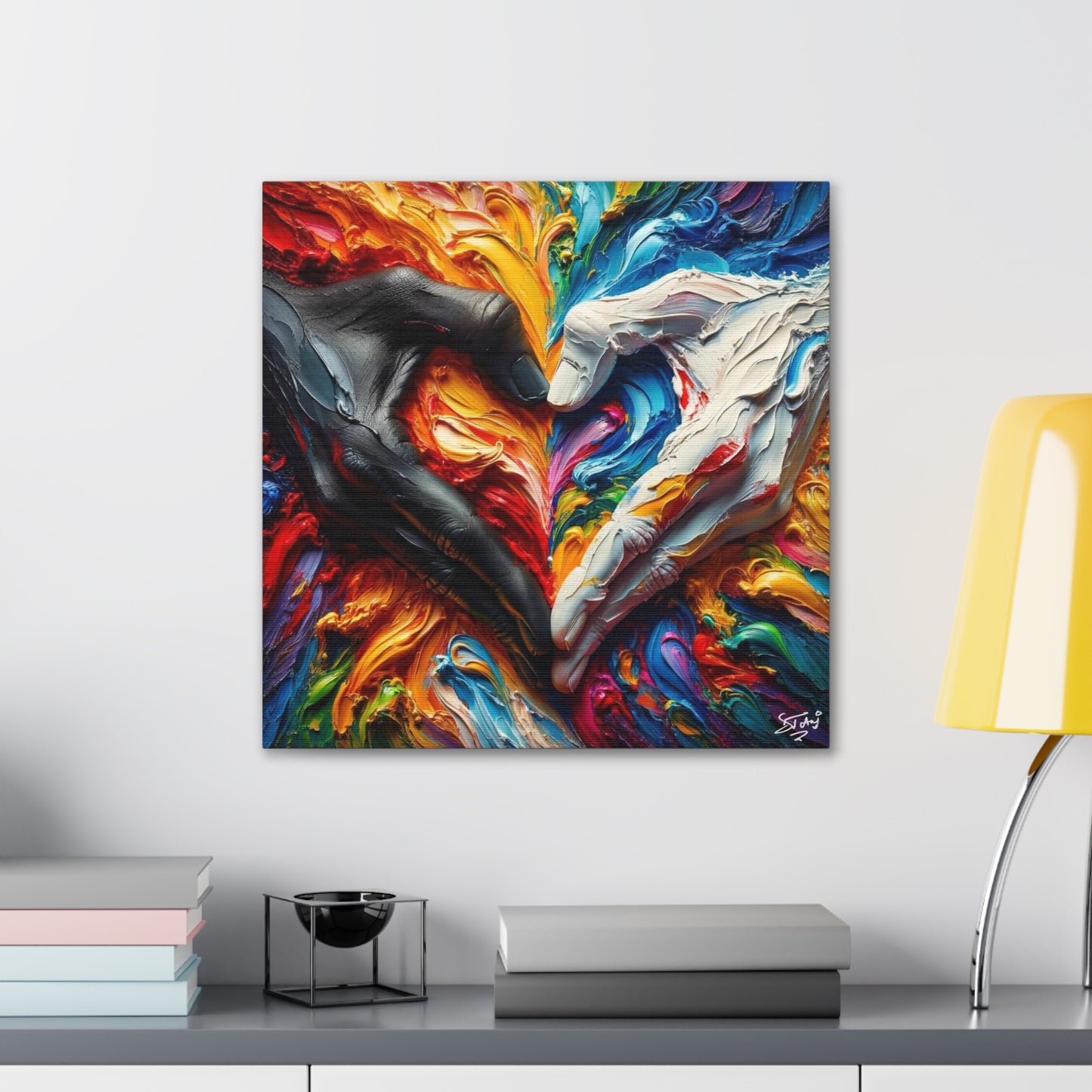 Art Print, Hands 'In Love,' Oil Finish, Unity, One Love, Semi-Abstract, Canvas Gallery Wrap