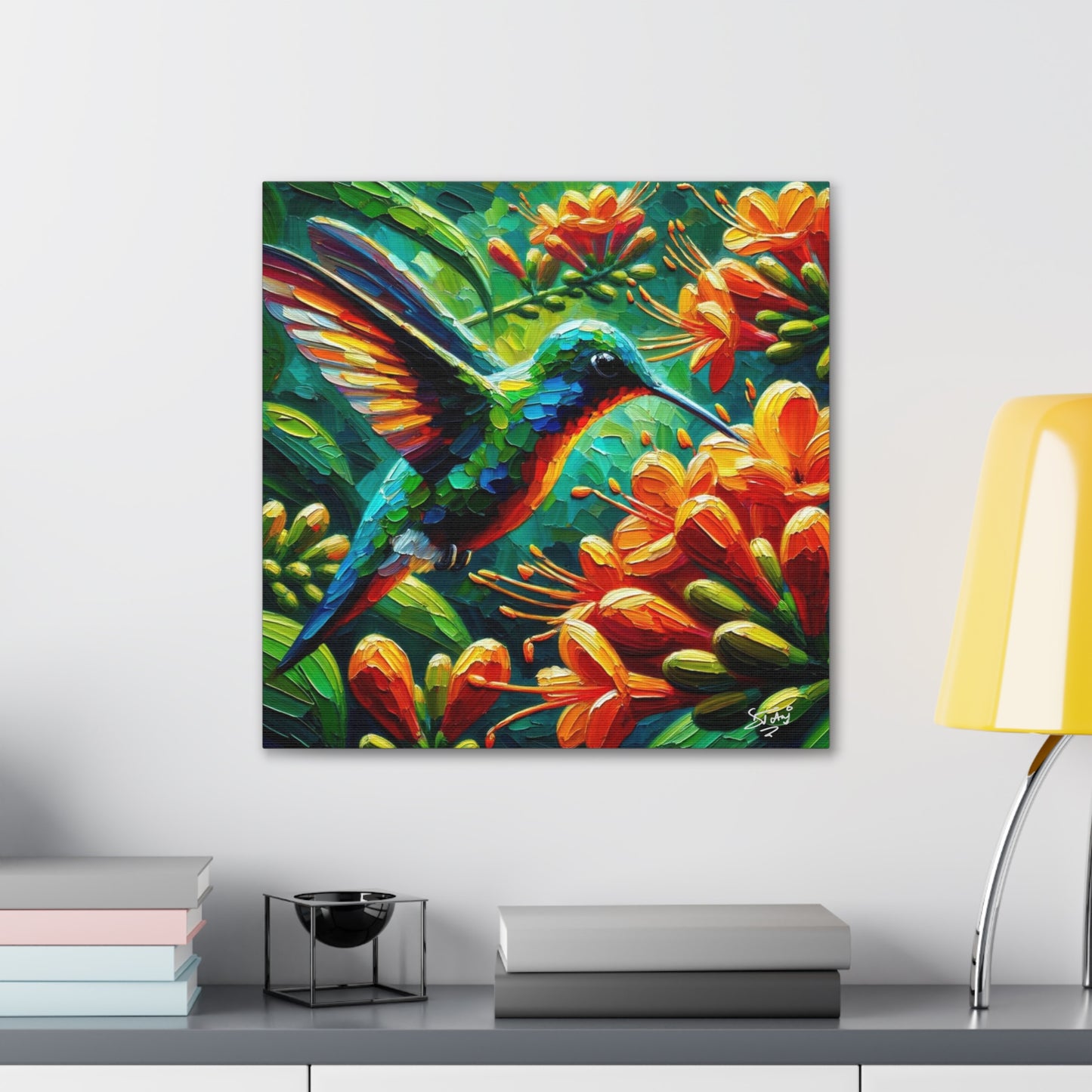 Art Print, Hummingbird, Caribbean Birds, Abstract Oil Finish, Caribbean Nature, Cultural, Heritage, Canvas Gallery Wrap