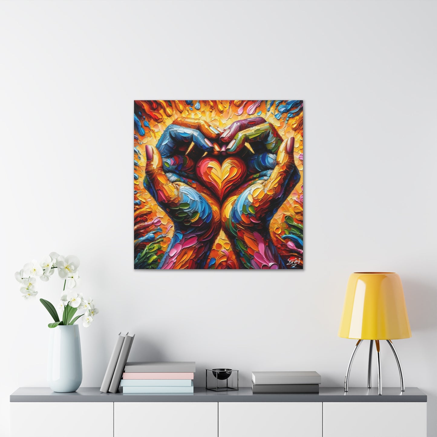 Art Print, Hands 'In Love,' Oil Finish, Unity, One Love, Semi-Abstract, Canvas Gallery Wrap