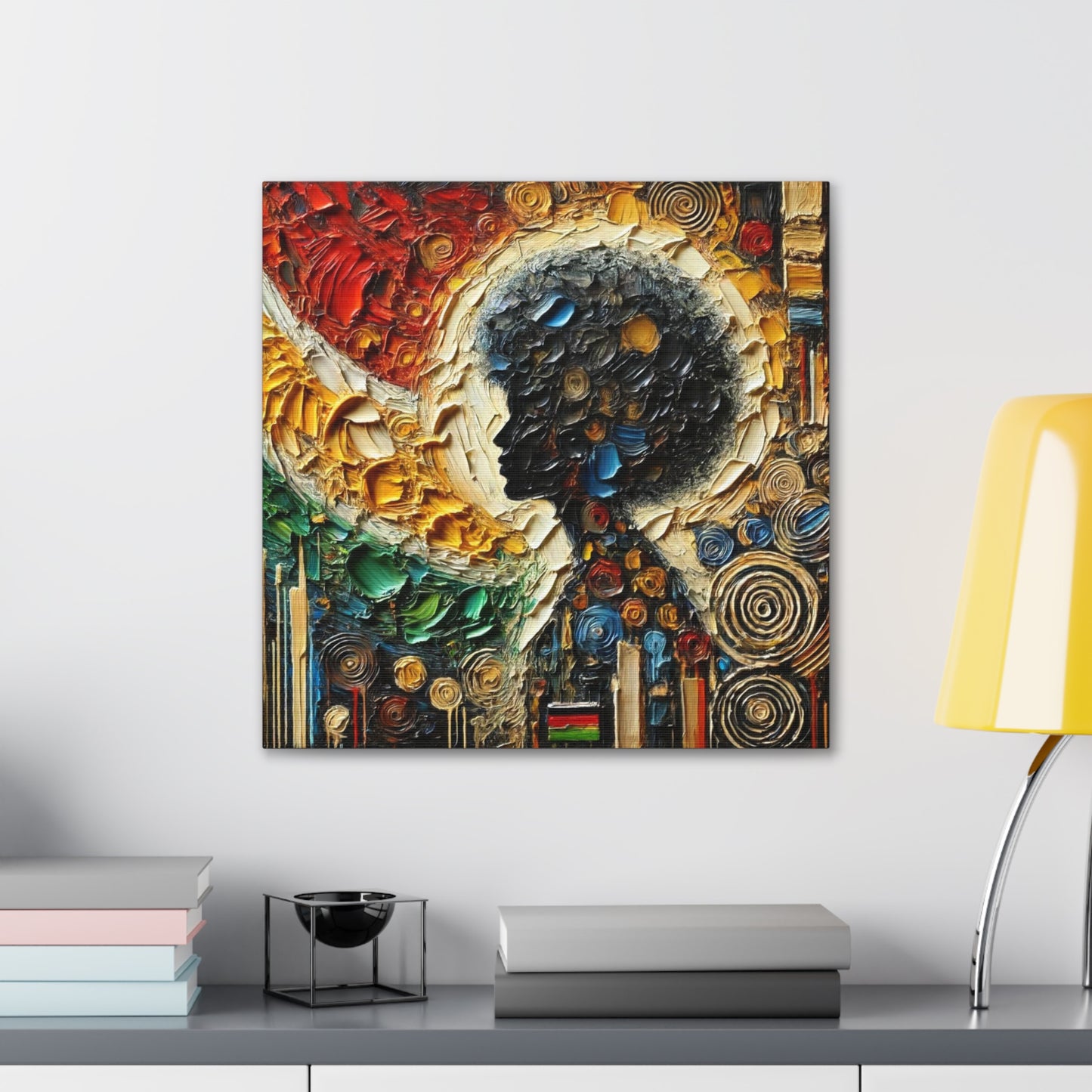 Art Print, African Print, Black Power, Silhouette, Abstract Oil Finish, Unity, One Love, Canvas Gallery Wrap