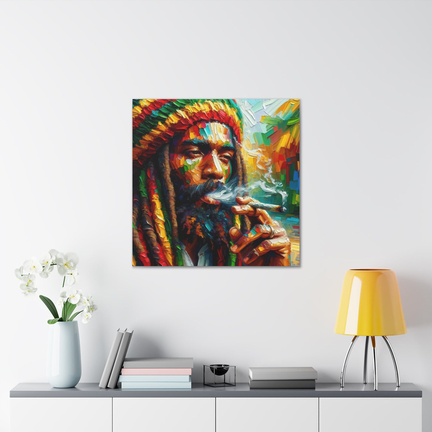 Art Print of Rastaman#3, Oil Finish, West Indian Ethnicity, Cultural, Heritage, Afro-Caribbean Man, Semi-Abstract, Canvas Gallery Wrap