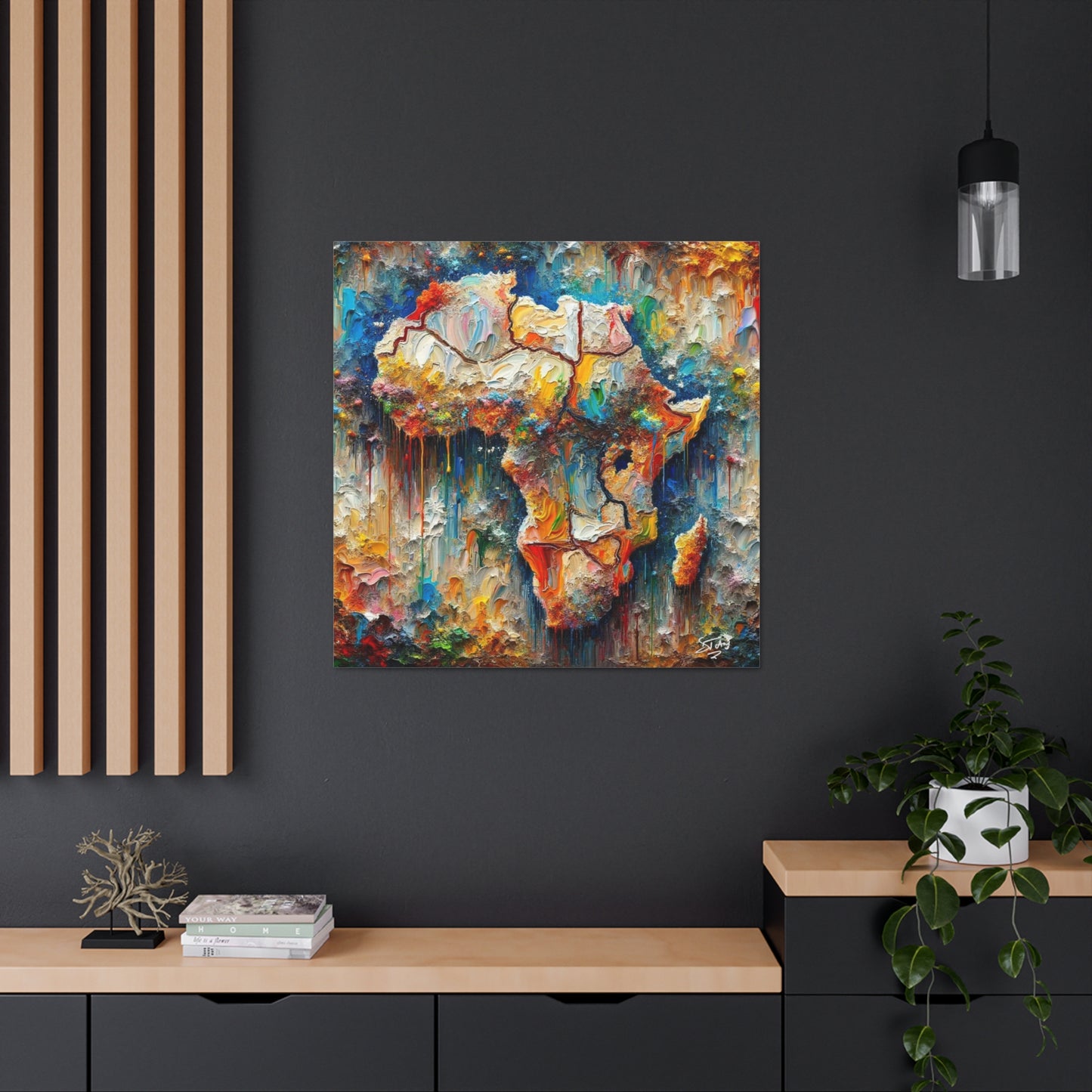 Art Print, A.F.R.I.C.A, Abstract, Oil Finish, Unity, One Love, Semi-Abstract, Canvas Gallery Wrap