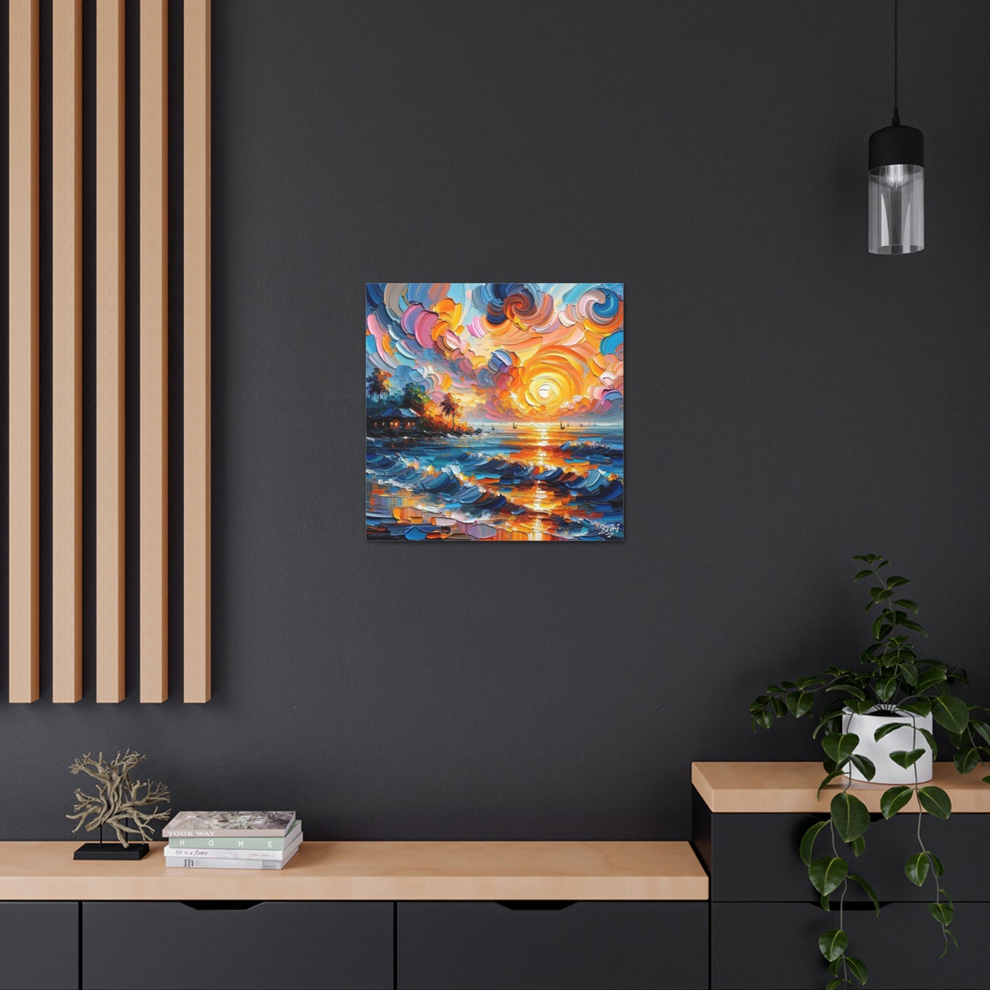 Art Print of Caribbean Sunset, Abstract, Oil Painting, West Indian Art, Canvas Gallery Wraps