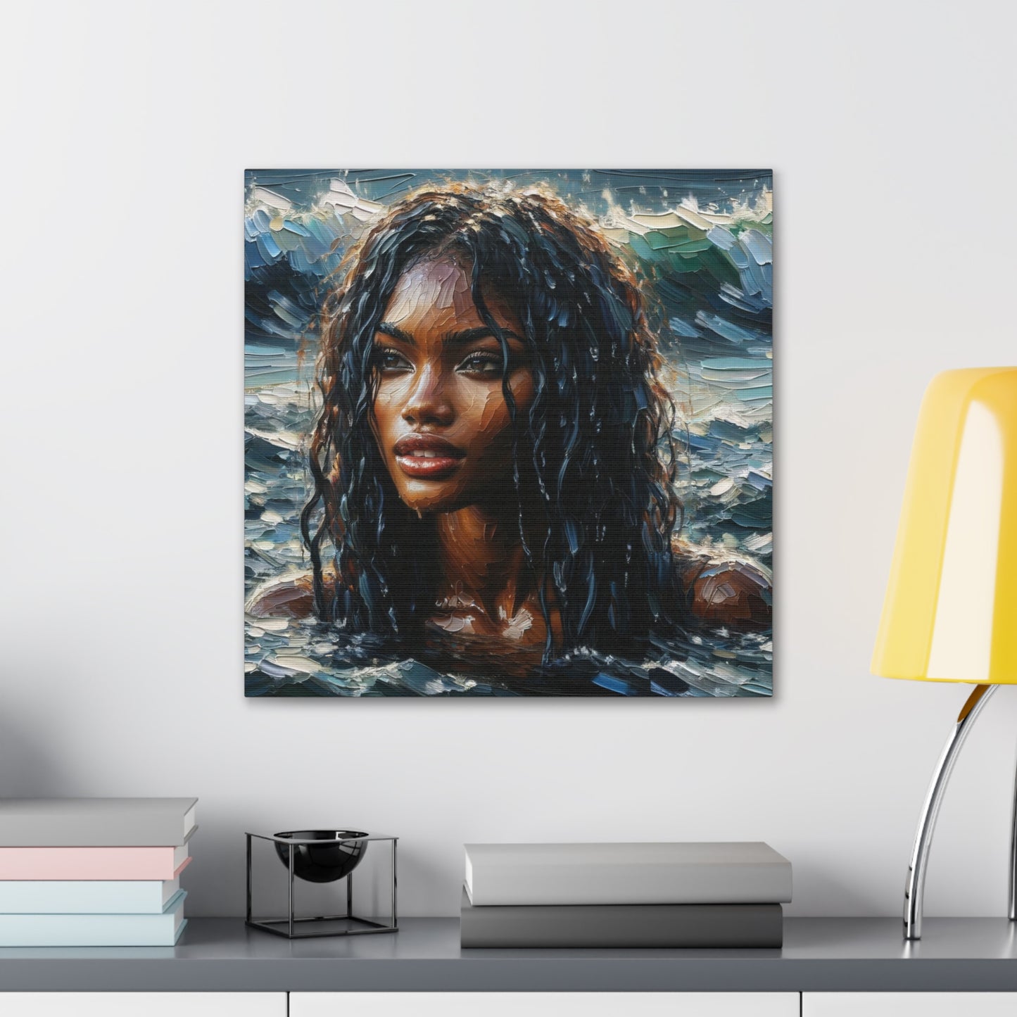 Art Print#8 of Trini Woman - Chilling in the Caribbean Sea, Oil Finish, West Indian Ethnicity, Cultural, Heritage Art, Canvas Gallery Wraps