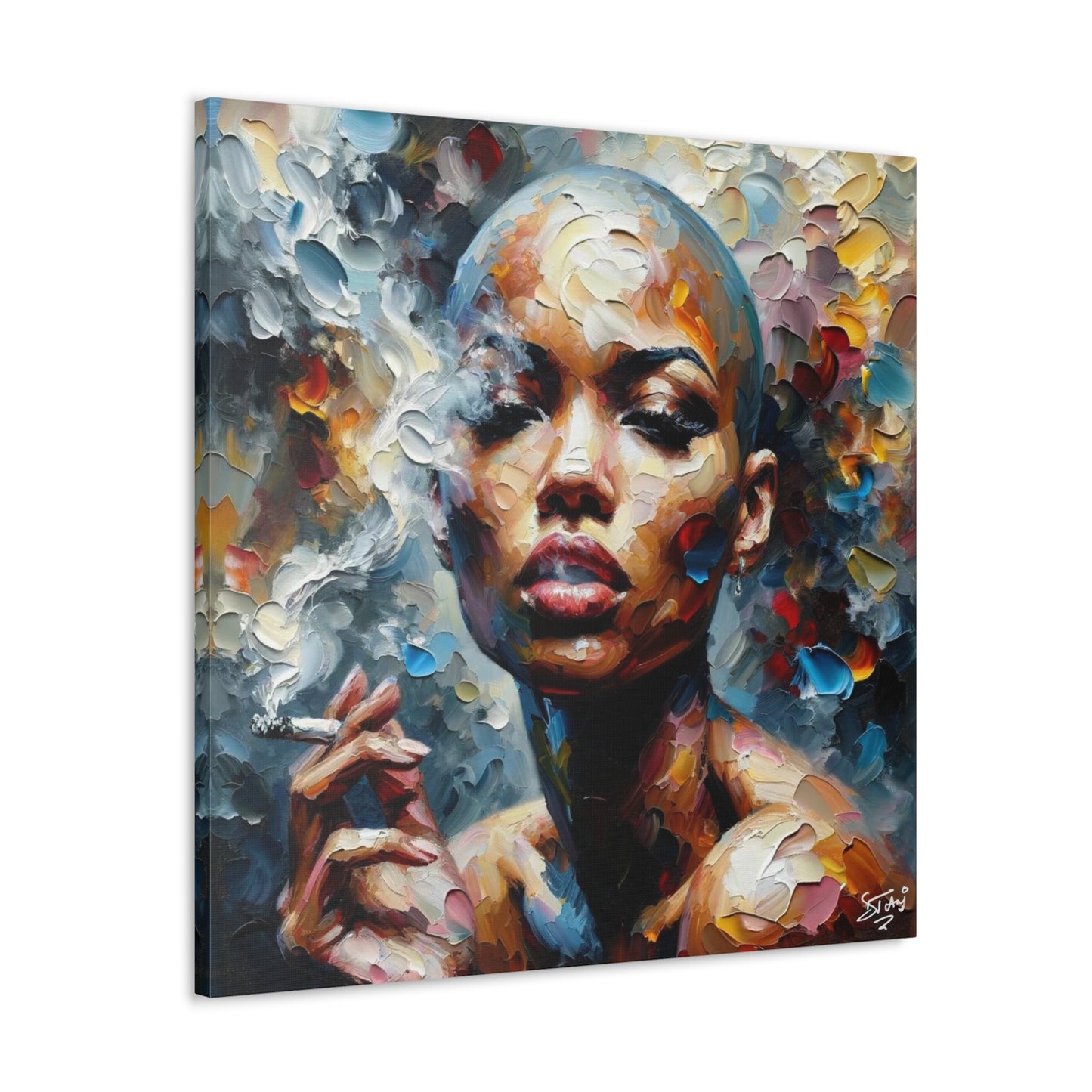 Art Print, Afro-Caribbean Woman, "Confident" Oil Finish, West Indian Ethnicity, Cultural, Heritage, Abstract, Canvas Gallery Wrap