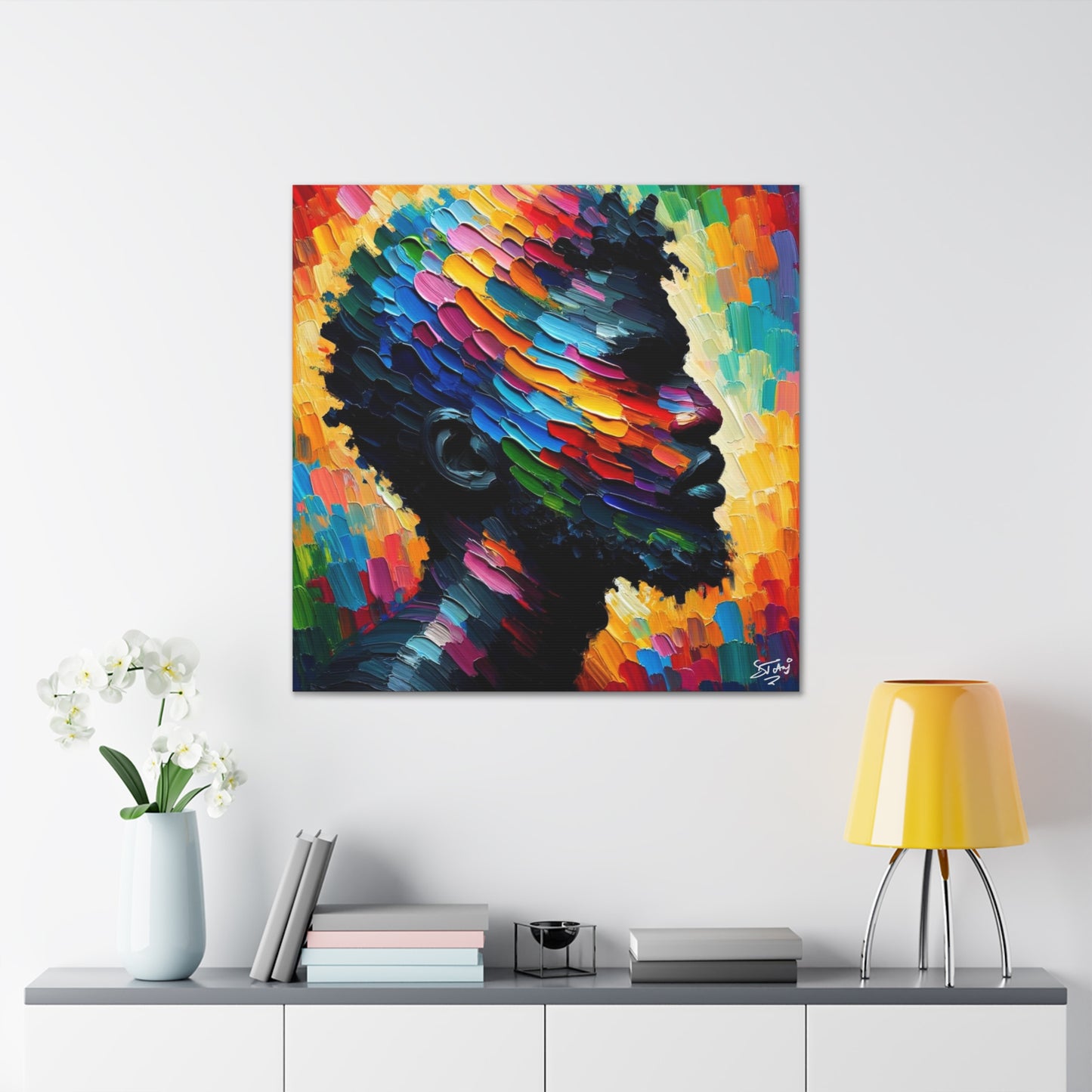 Art Print, Afro-Caribbean Man in Silhouette, Oil Finish, West Indian Ethnicity, Cultural, Heritage, Semi-Abstract, Canvas Gallery Wrap