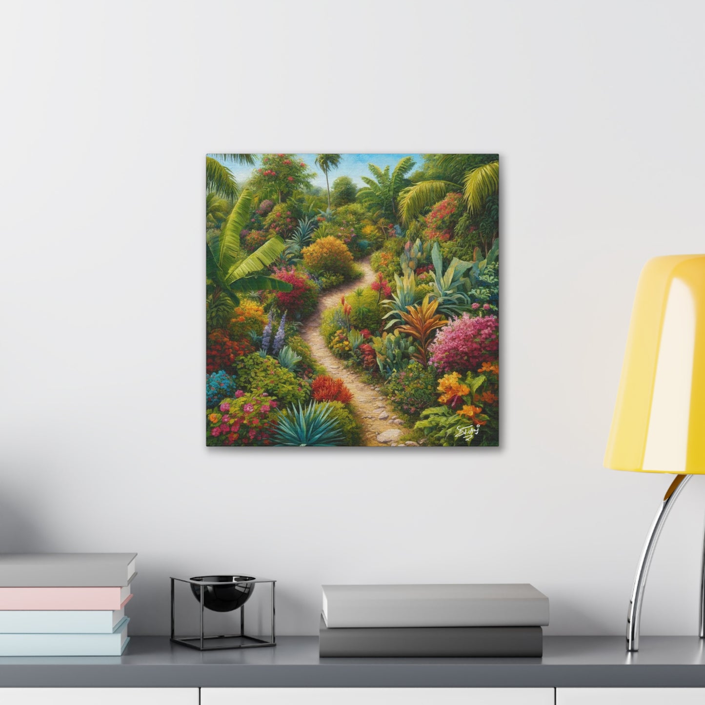 Art Print of Tropical Flower Garden, Oil Finish, West Indian Art, Canvas Gallery Wraps