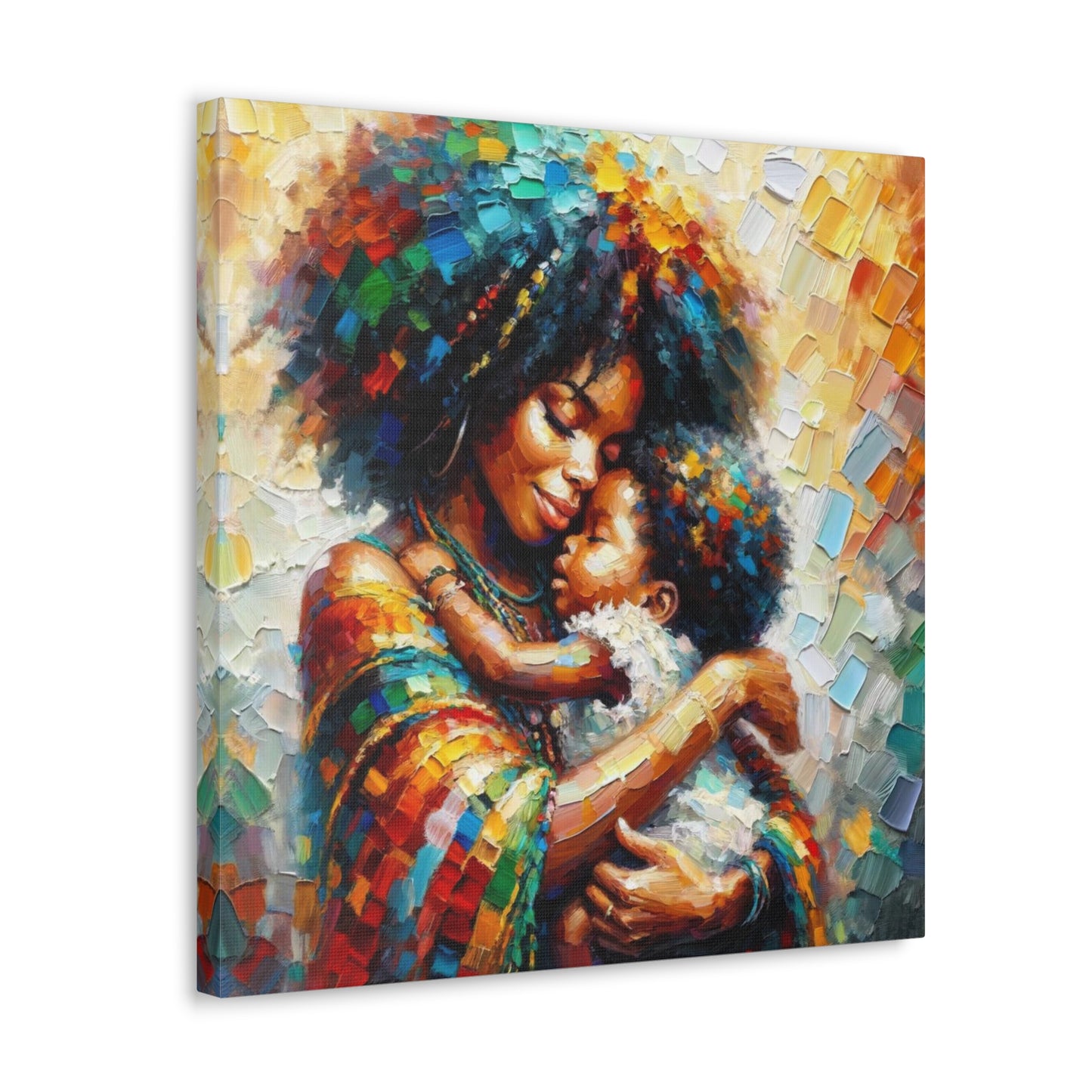 Art Print, Mother & Child#3, Afro-Caribbean Woman, Oil Finish, West Indian Ethnicity, Cultural, Heritage, Semi-Abstract, Canvas Gallery Wrap