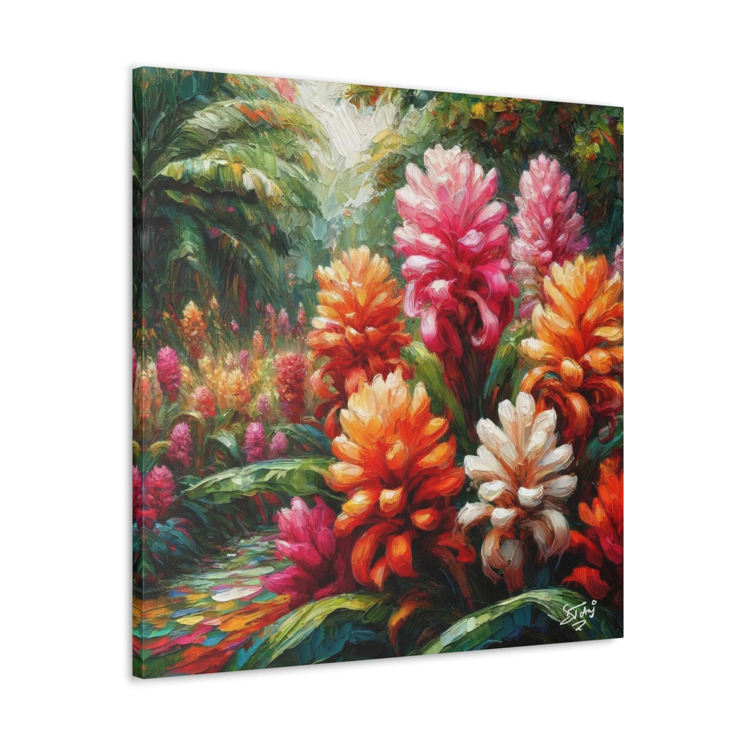 Art Print of Tropical Flower Garden, Oil Finish, West Indian Art, Canvas Gallery Wraps