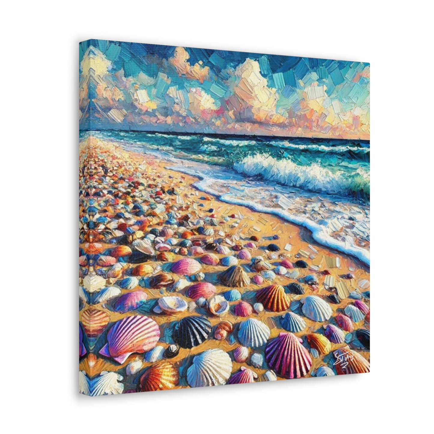 Art Print, Seashells, Caribbean Beach Scene, Abstract, Oil Painting, West Indian Art, Canvas Gallery Wraps