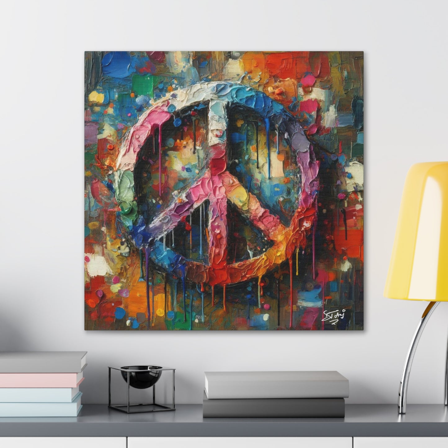 Art Print, "Peace" Oil Finish, Abstract, One Love, West Indian Ethnicity, Cultural, Heritage, Semi-Abstract, Canvas Gallery Wrap