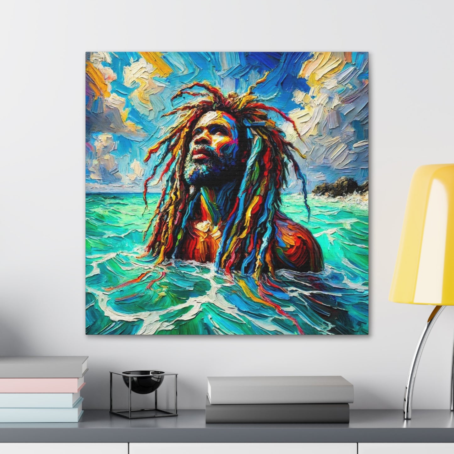 Art Print, Afro-Caribbean Man, "Sea Bath" Abstract, Oil Finish, West Indian Ethnicity, Cultural, Heritage, Abstract, Canvas Gallery Wrap