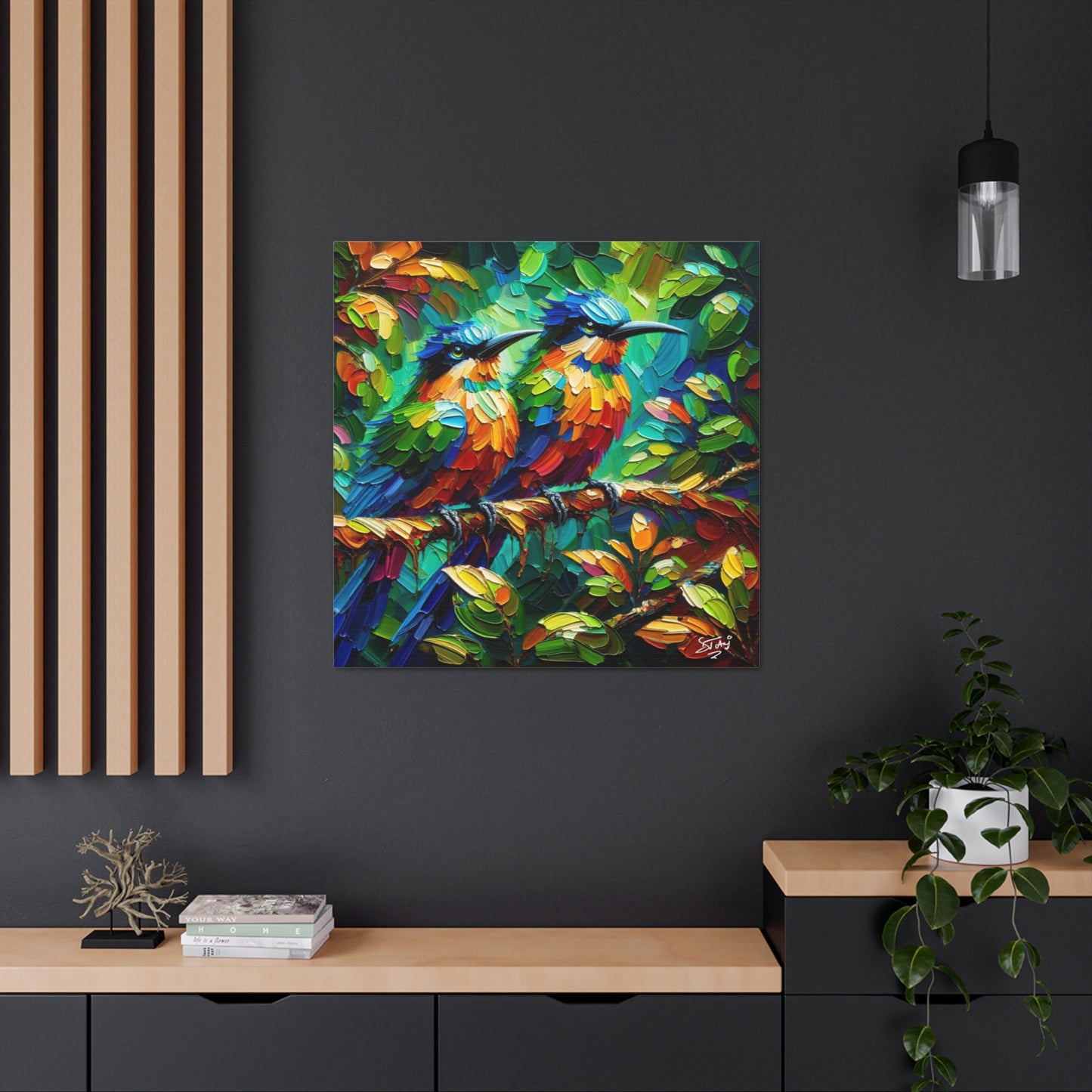 Art Print, Trinidad Motmot, Caribbean Birds, Abstract Oil Finish, Caribbean Nature, Cultural, Heritage, Canvas Gallery Wrap