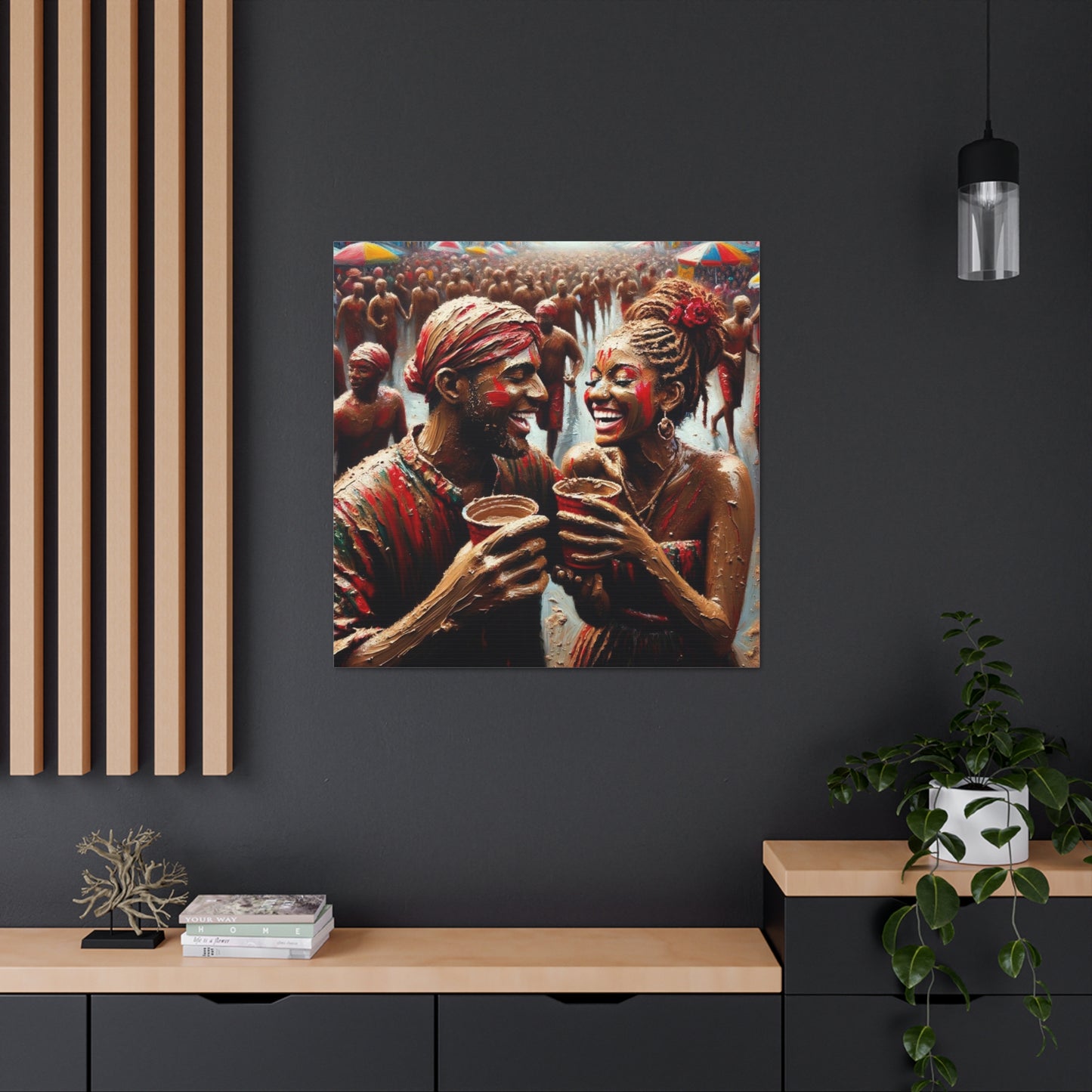 Art Print of Jouvert Morning, Afro-Caribbean Couple, Oil Finish, West Indian Ethnicity, Cultural, Heritage, Canvas Gallery Wraps