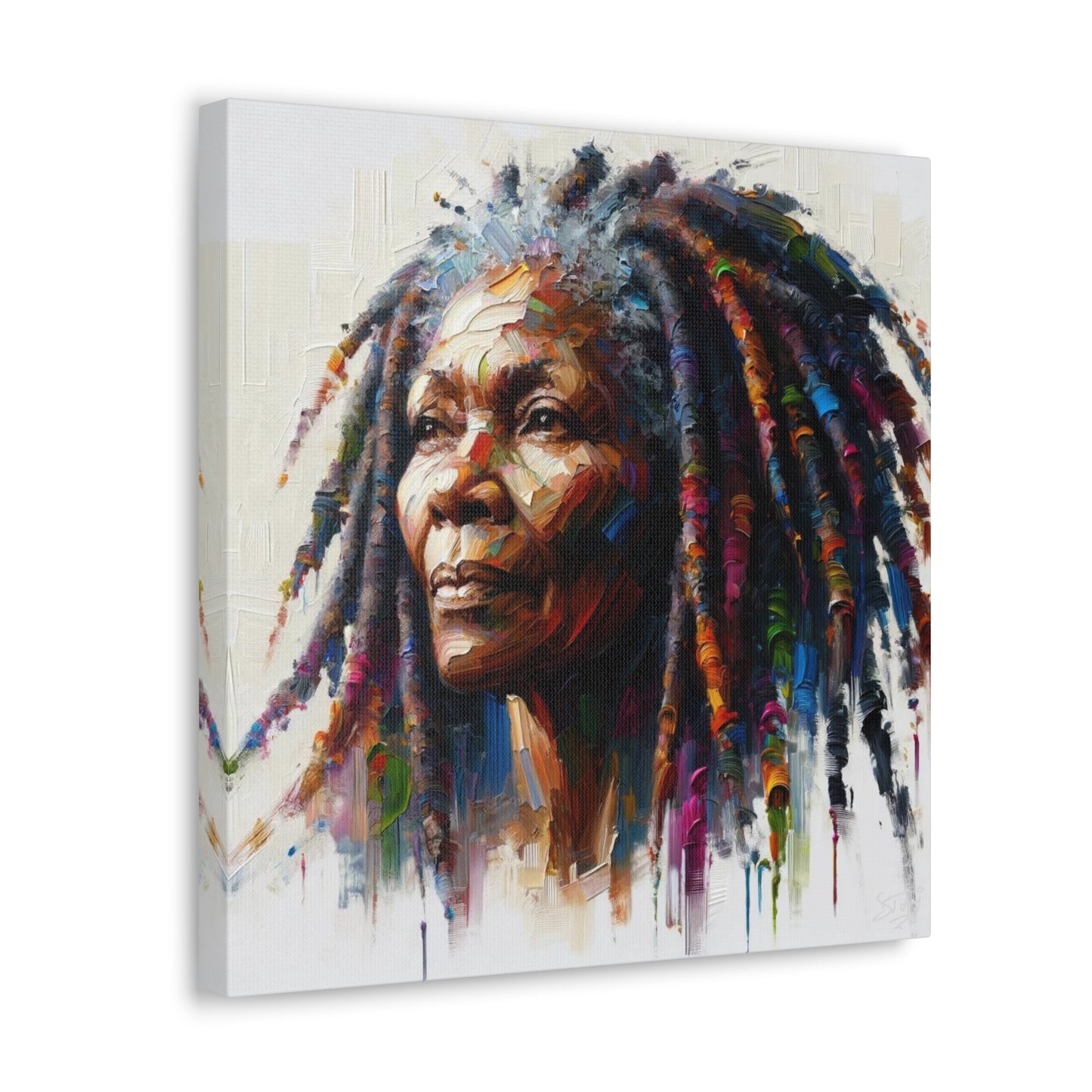 Art Print, Elderly Caribbean Woman "A Hard Life," Oil Finish, West Indian Ethnicity, Cultural, Heritage, Semi-Abstract, Canvas Gallery Wrap