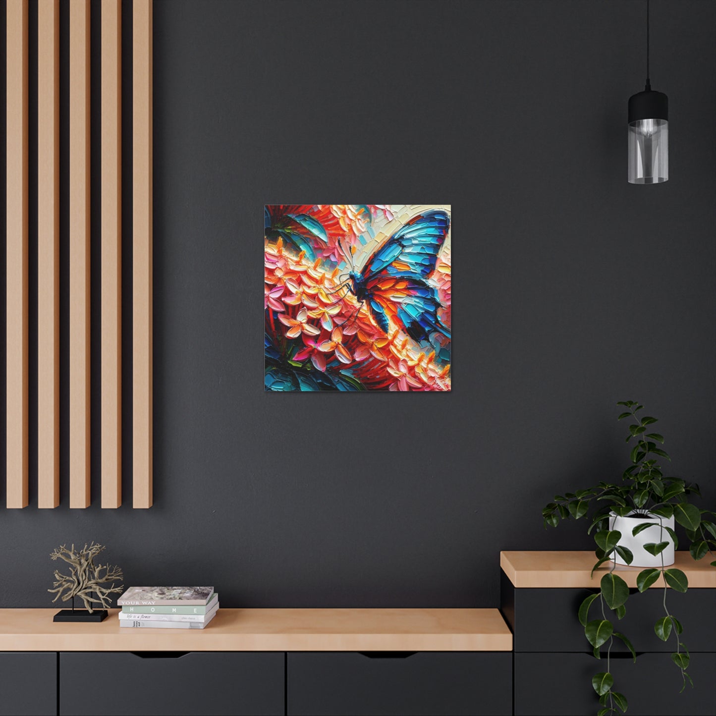 Art Print, Butterfly on Ixoras, Oil Finish, Caribbean Nature, Cultural, Heritage, Semi-Abstract, Canvas Gallery Wrap