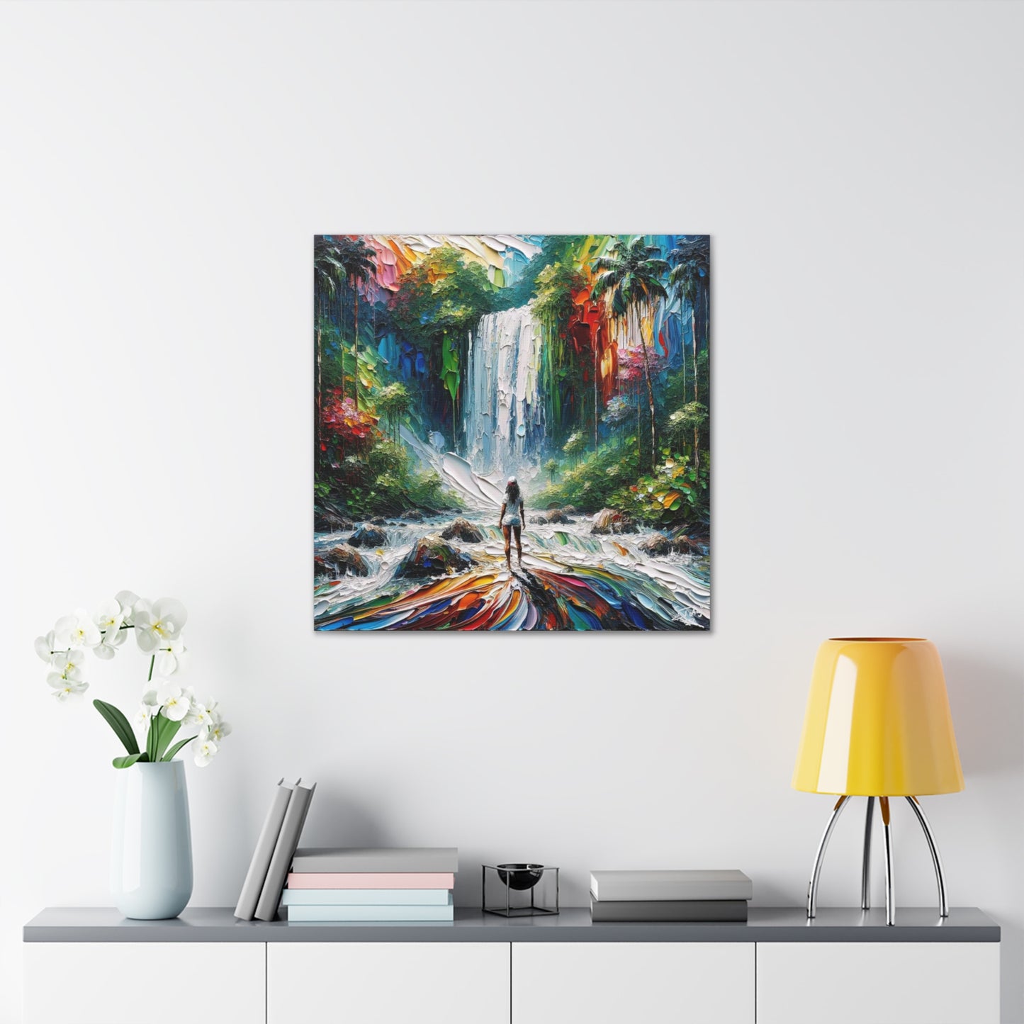 Art Print of Caribbean Woman at Waterfall, West Indian Art, Canvas Gallery Wraps