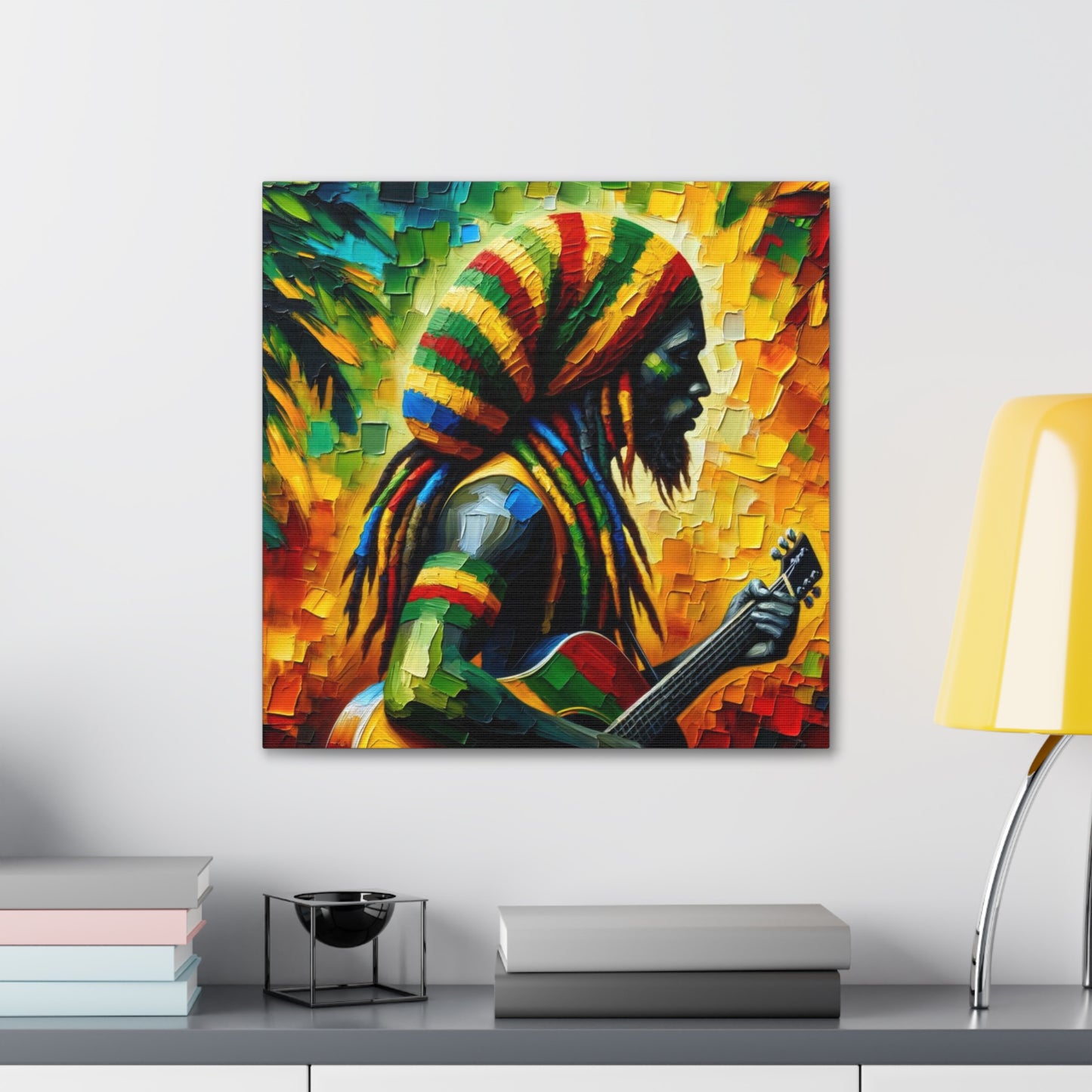 Art Print of Rastaman#5, Oil Finish, West Indian Ethnicity, Cultural, Heritage, Afro-Caribbean Man, Semi-Abstract, Canvas Gallery Wrap