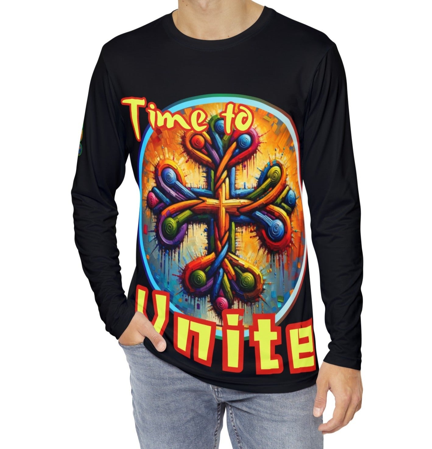 Men's Brushed Polyester Long Sleeve Shirt (AOP) "Time To Unite"