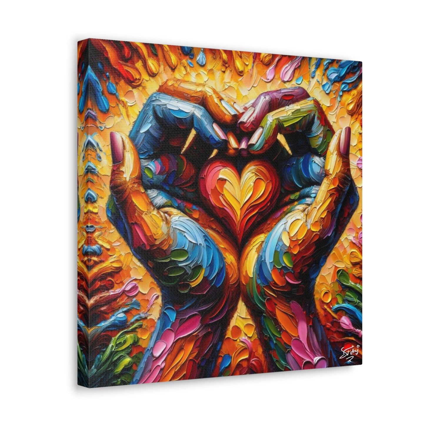 Art Print, Hands 'In Love,' Oil Finish, Unity, One Love, Semi-Abstract, Canvas Gallery Wrap