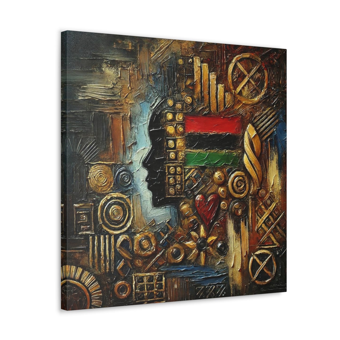 Art Print, African Print, Black Power, African Mask, Abstract Oil Finish, Unity, One Love, Canvas Gallery Wrap