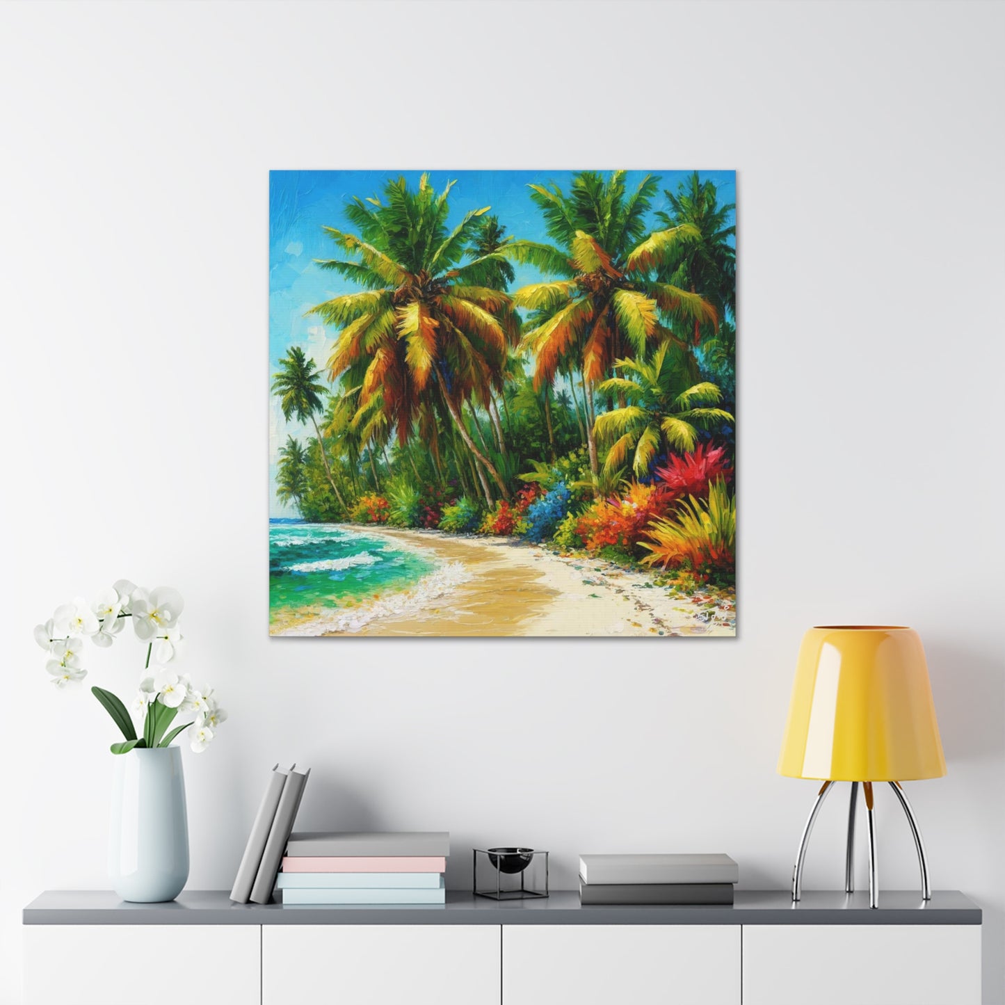 Art Print of Caribbean Beach Scene, Oil Painting, West Indian Art, Canvas Gallery Wraps