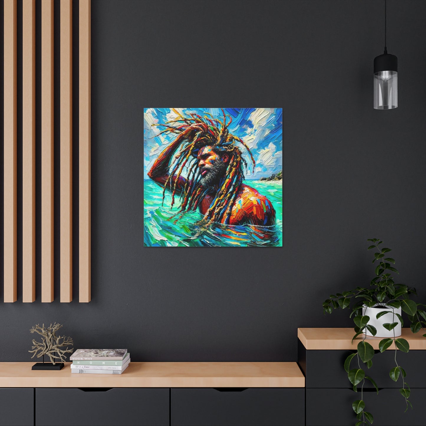 Art Print, Afro-Caribbean Man, "Sea Bath" Abstract, Semi-Abstract Oil Finish, West Indian Ethnicity, Cultural, Heritage, Abstract, Canvas Gallery Wrap