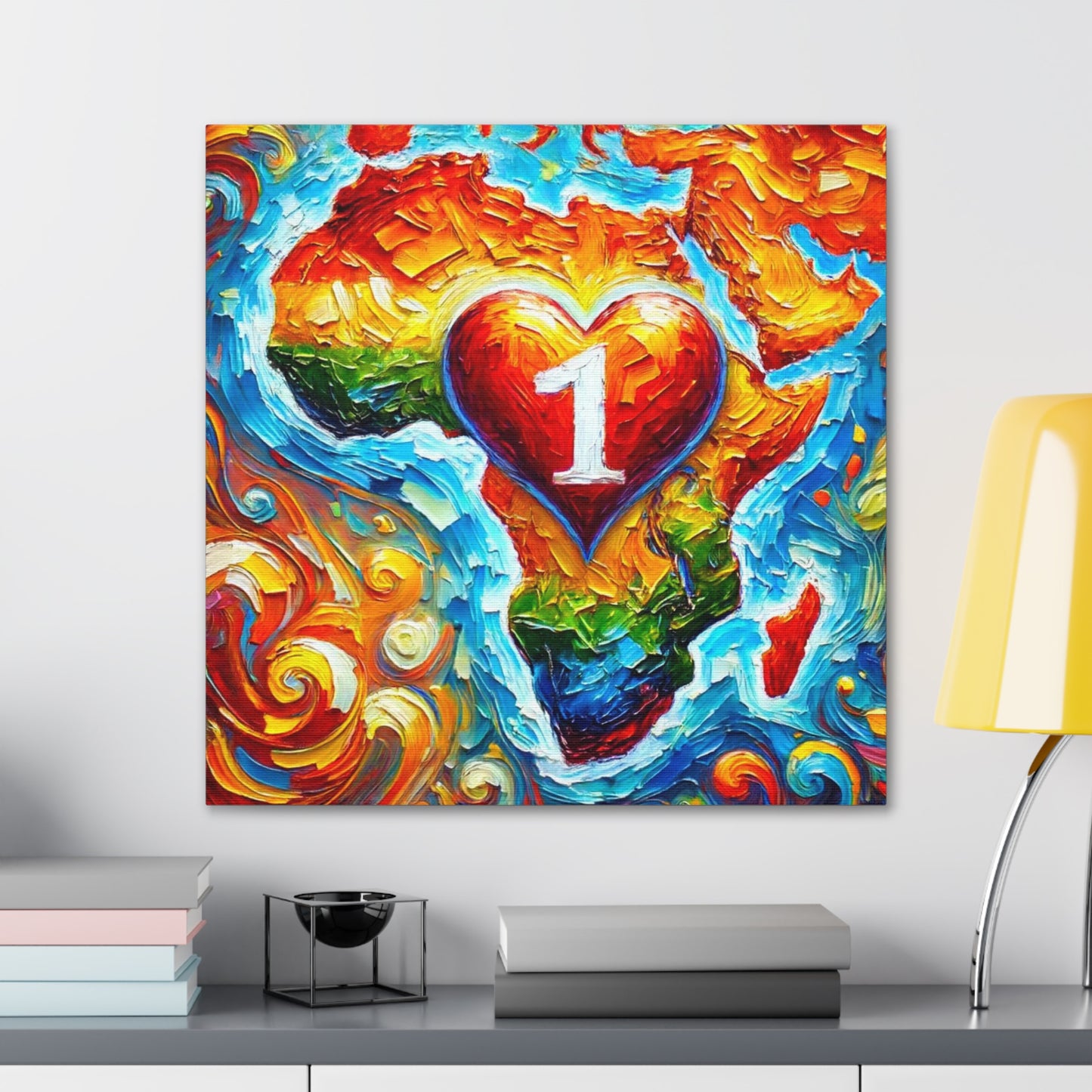 Art Print, "One Love" Oil Finish, Abstract, African Unity, Ethnicity, Cultural, Heritage, Semi-Abstract, Canvas Gallery Wrap