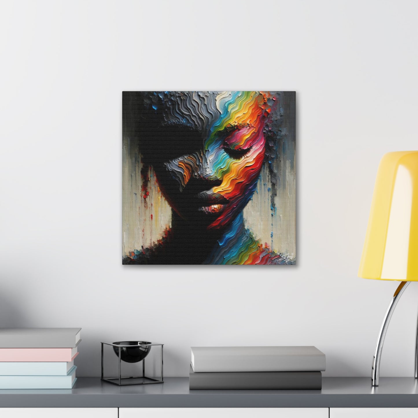 Art Print, Afro-Caribbean Woman "Face Paint In Silhouette," Oil Finish, West Indian Ethnicity, Cultural, Heritage, Semi-Abstract, Canvas Gallery Wrap