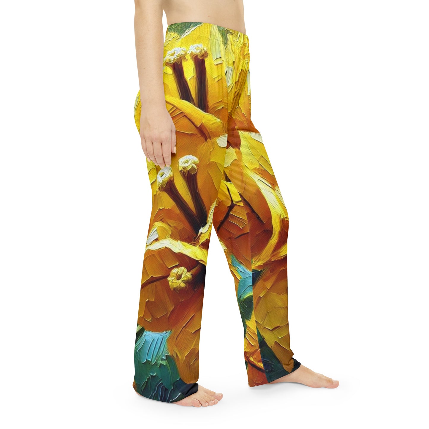 Women's Brushed Polyester Lounge Pants (AOP) Yellow Floral Print