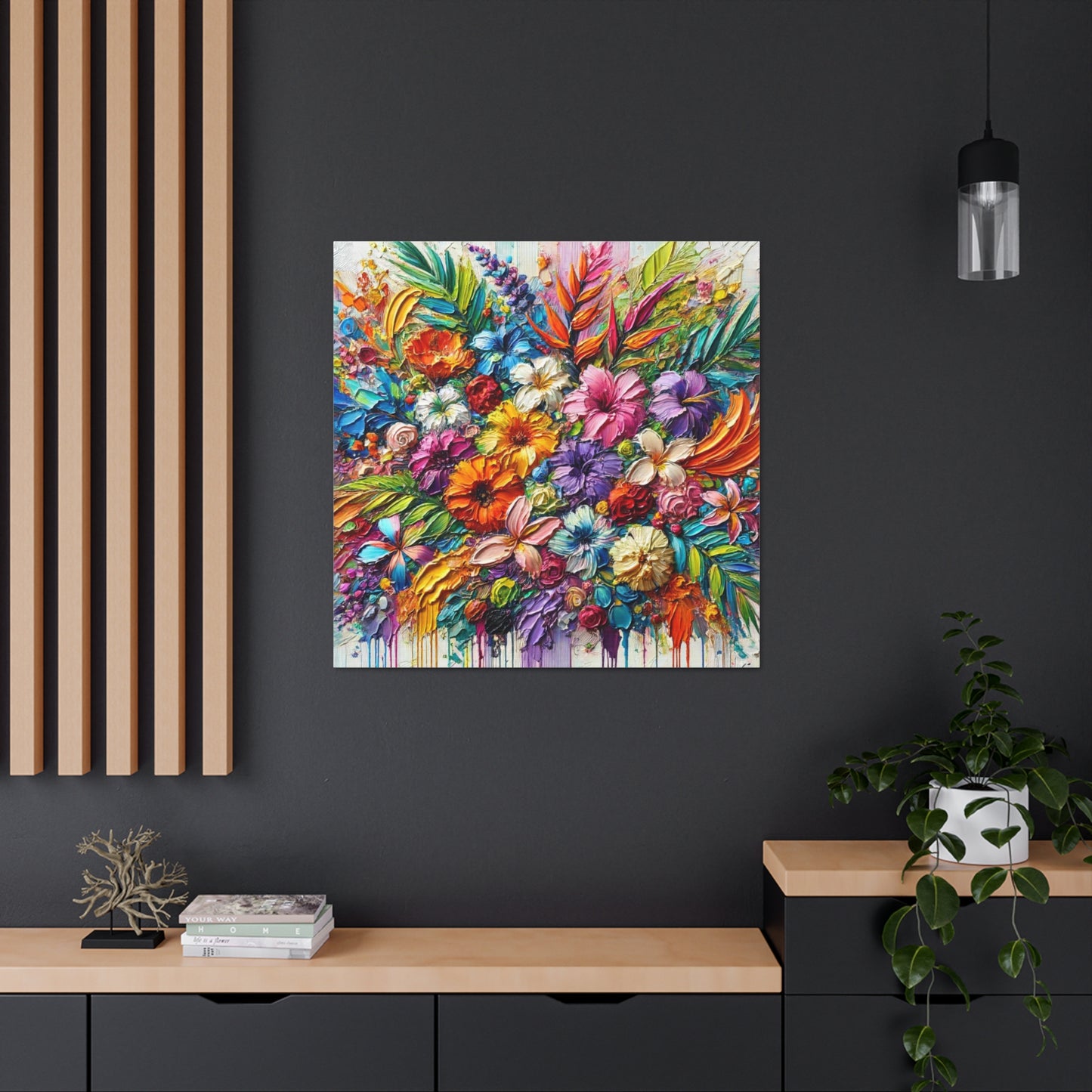 Art Print of Tropical Floral Arrangement, Abstract Oil Finish, West Indian Art, Canvas Gallery Wraps